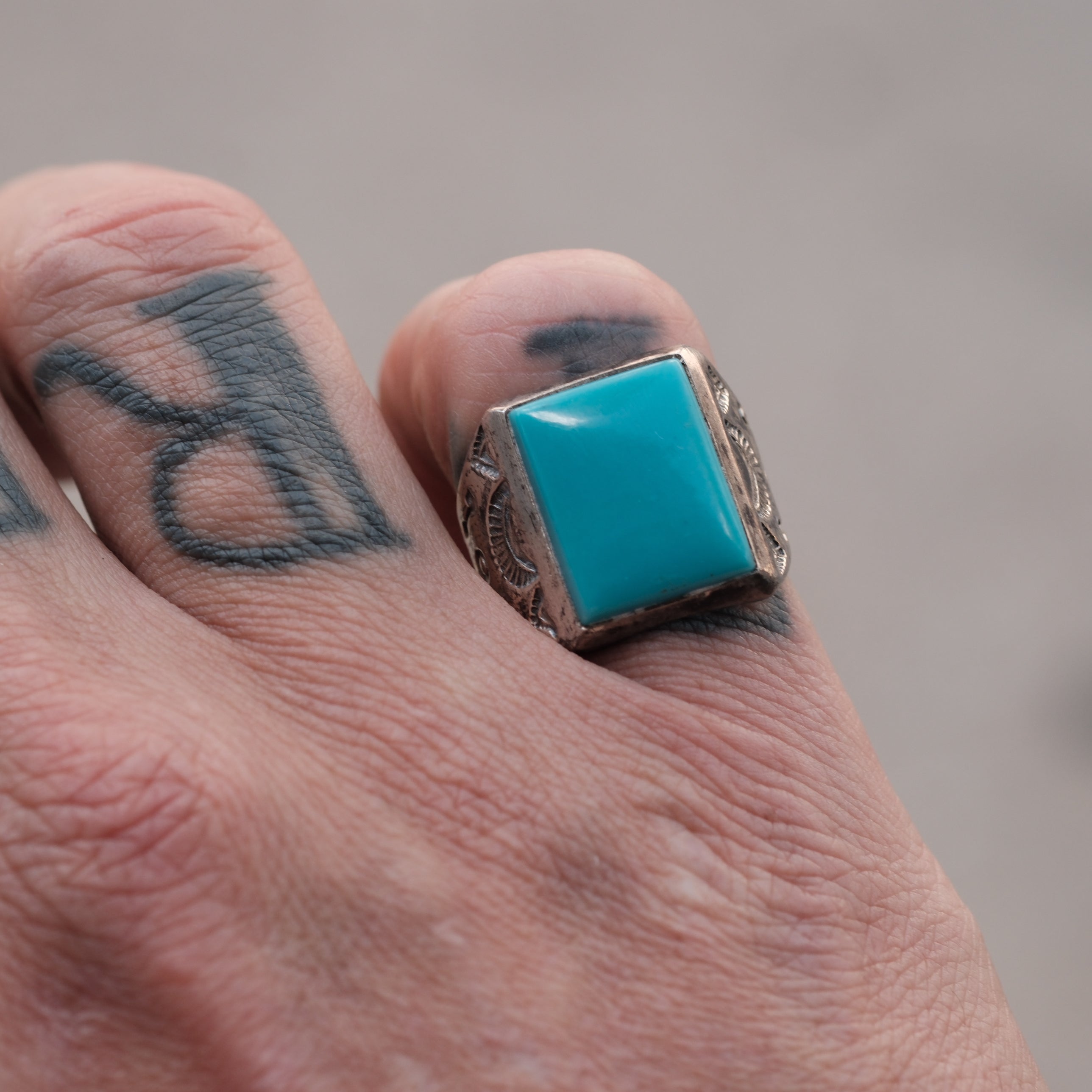 Vintage Sterling Turquoise Stamped Band Ring 8