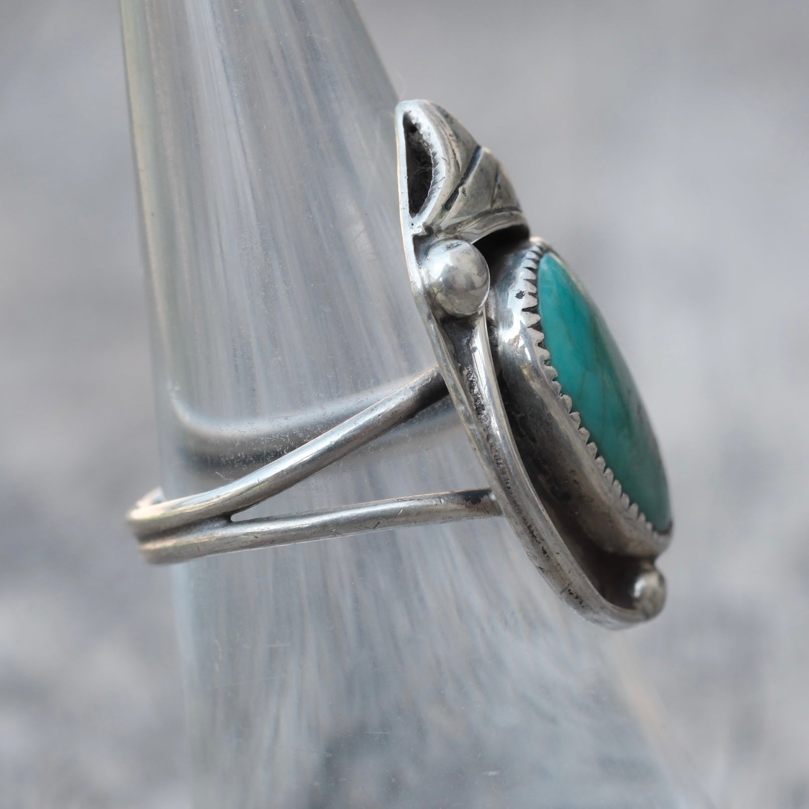 Vintage Sterling Turquoise Feather Ring 6.75