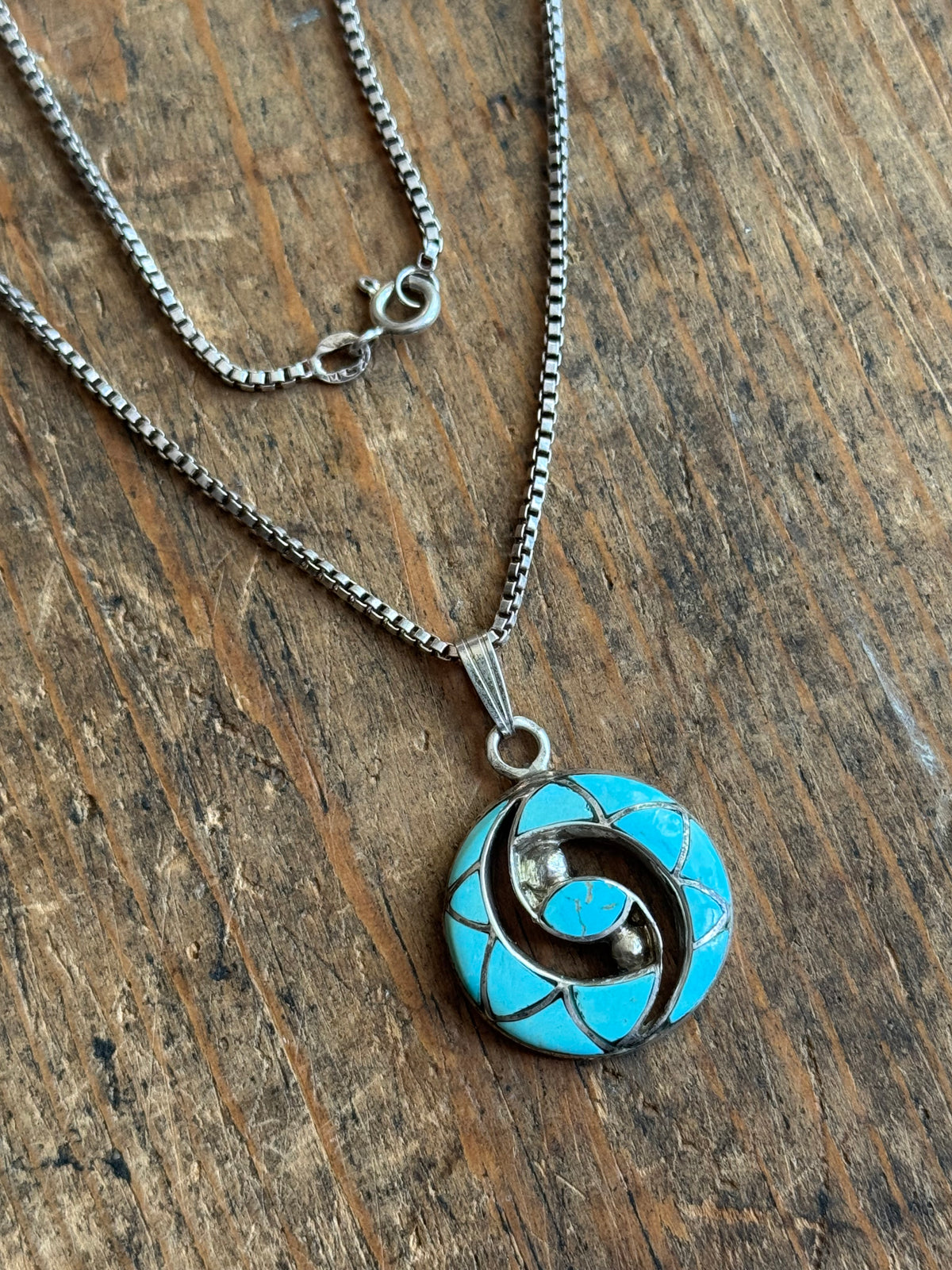 Vintage Sterling Silver Turquoise Inlay Hummingbird Necklace