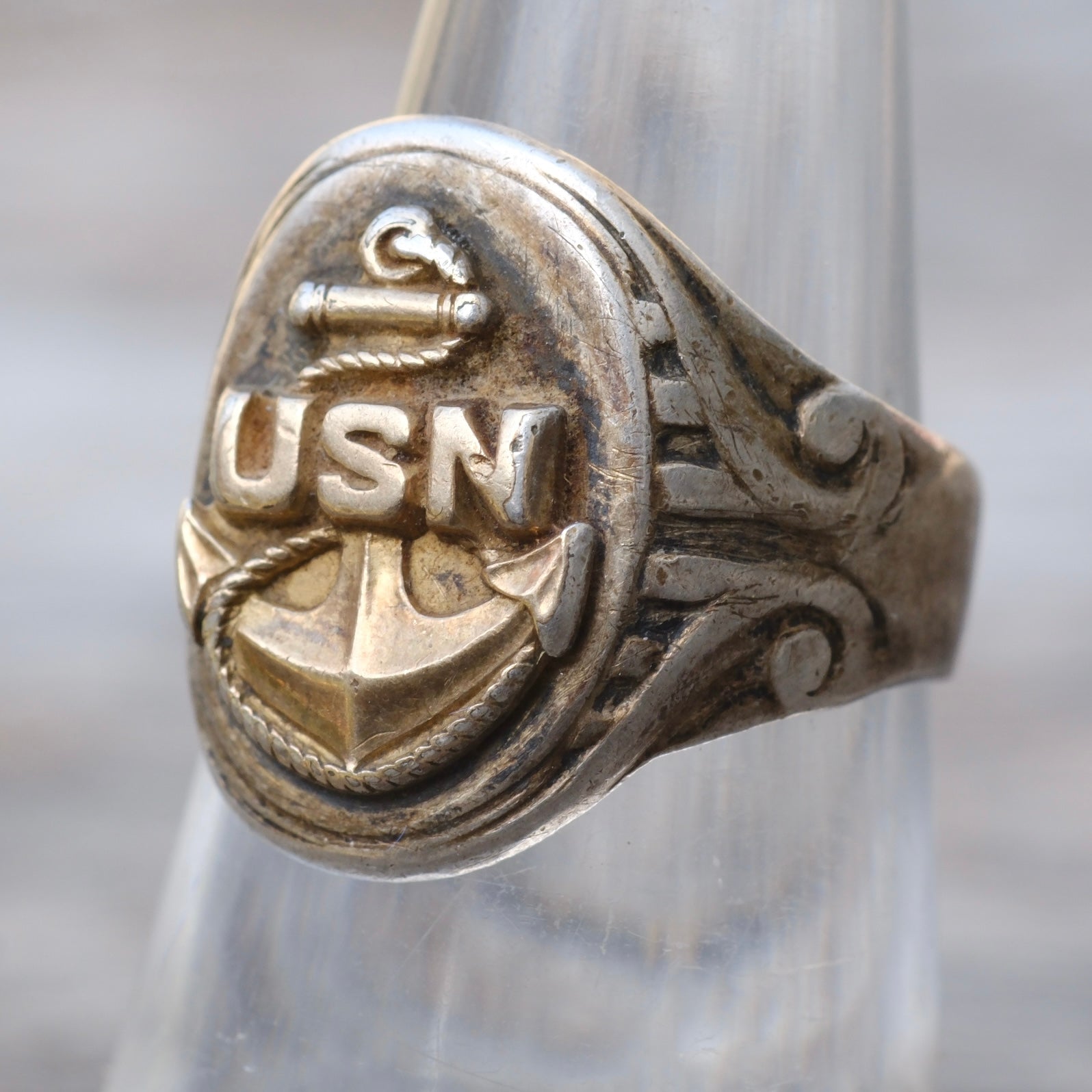 Vintage Sterling Silver USN Signet Ring 6