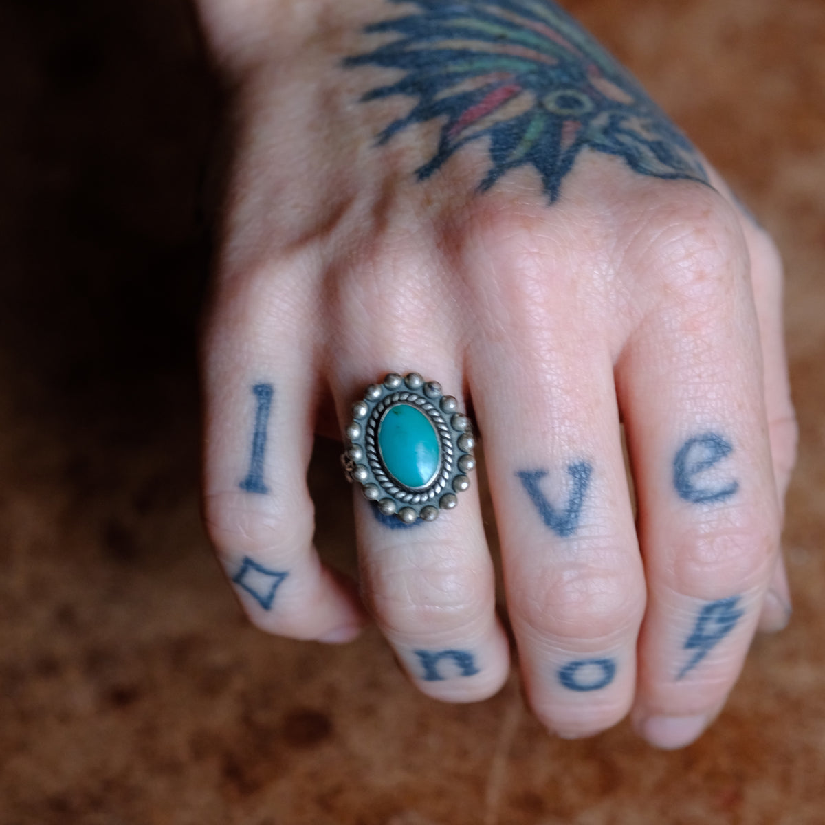 Vintage Sterling Turquoise Ring 5.75