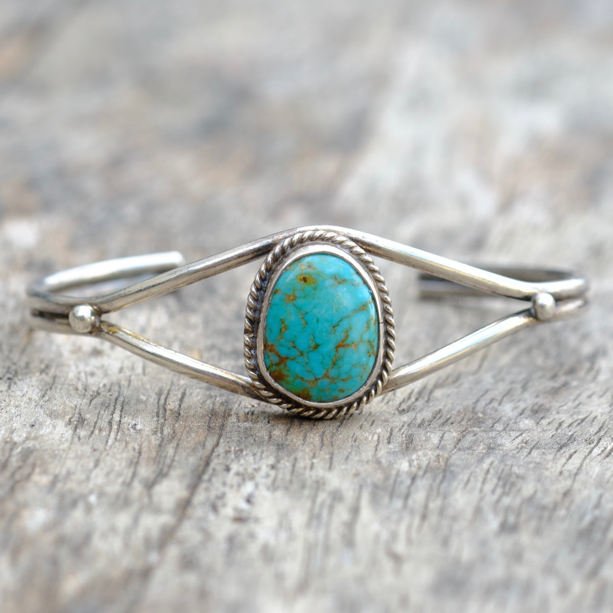 Vintage Sterling Turquoise Roper Cuff Bracelet
