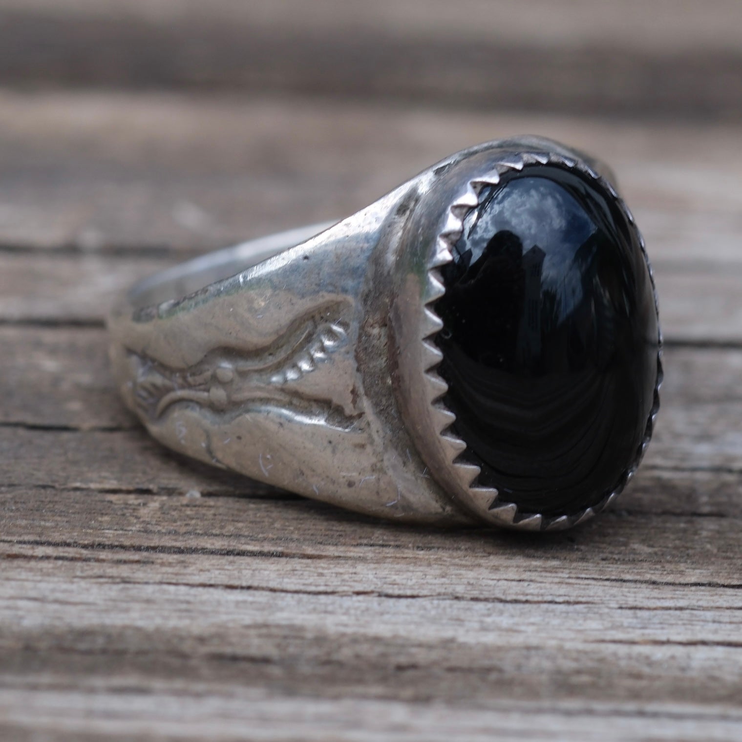 Ring Vintage Sterling Onyx Stamped Band Ring 8
