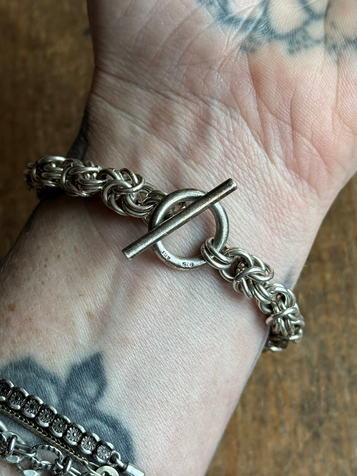 Vintage Sterling Silver Byzantine Toggle Chain Bracelet