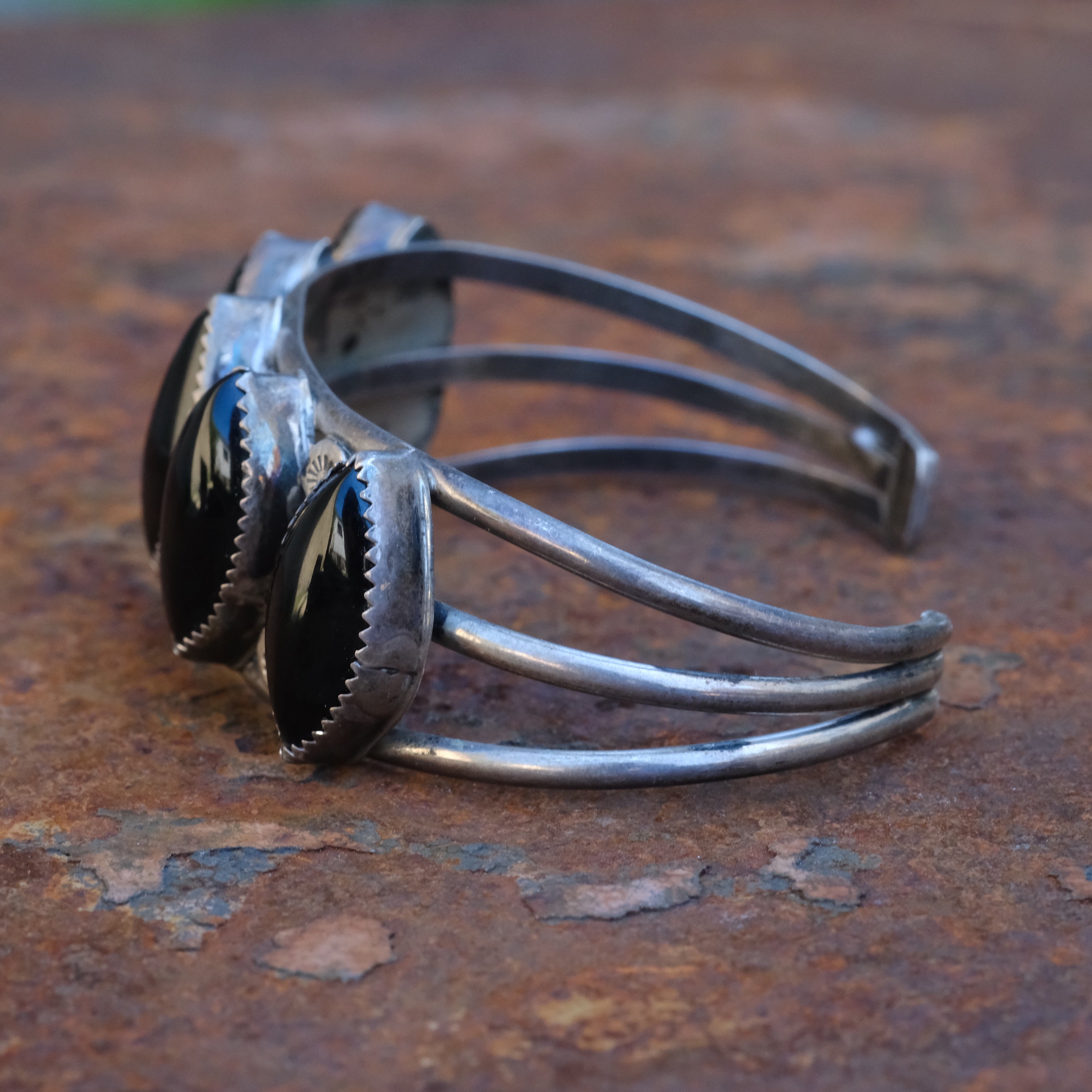 Vintage Sterling 5-Stone Onyx Cuff