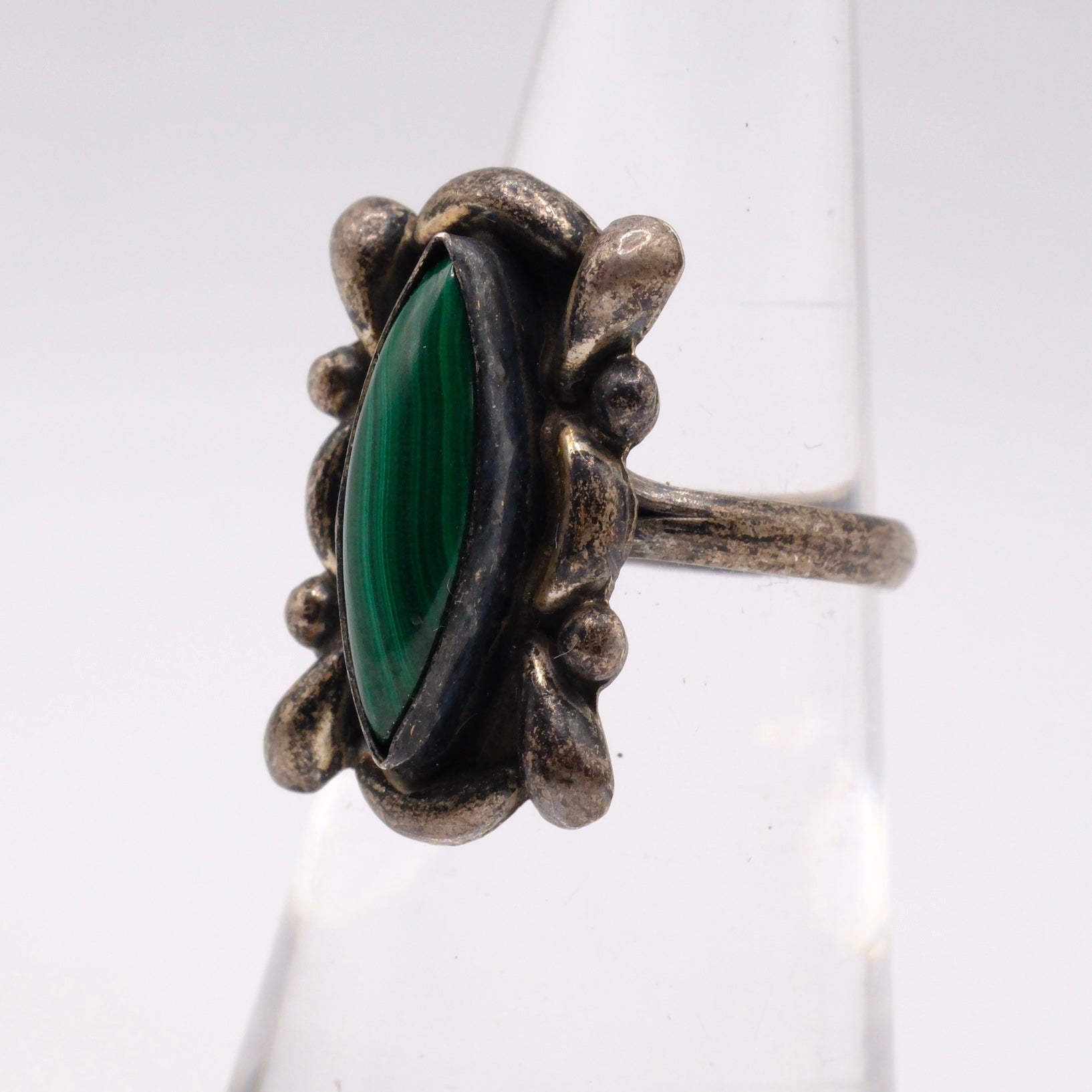 Vintage Sterling Malachite Ring 4.75