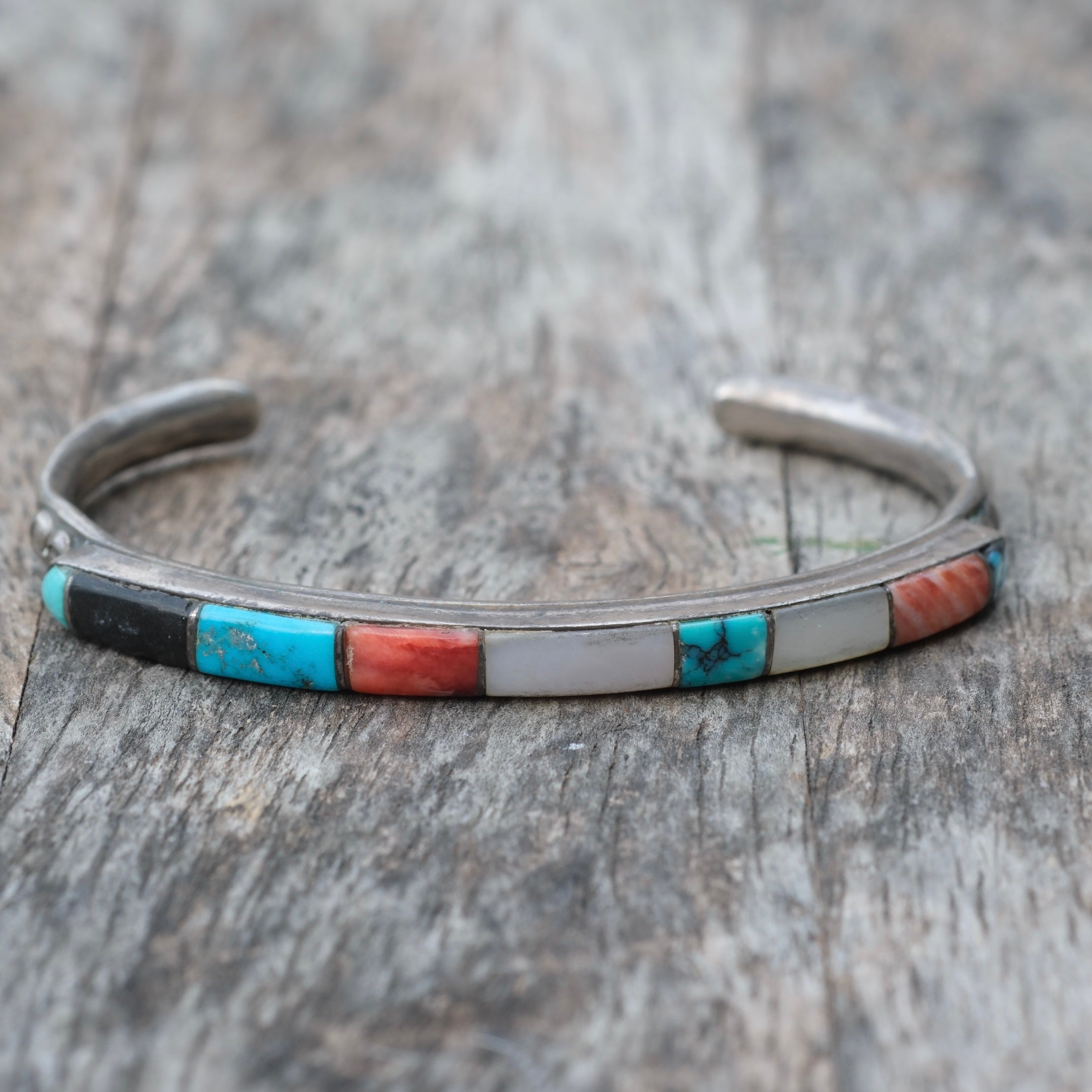 Vintage Sterling Zuni Inlay Cuff Bracelet