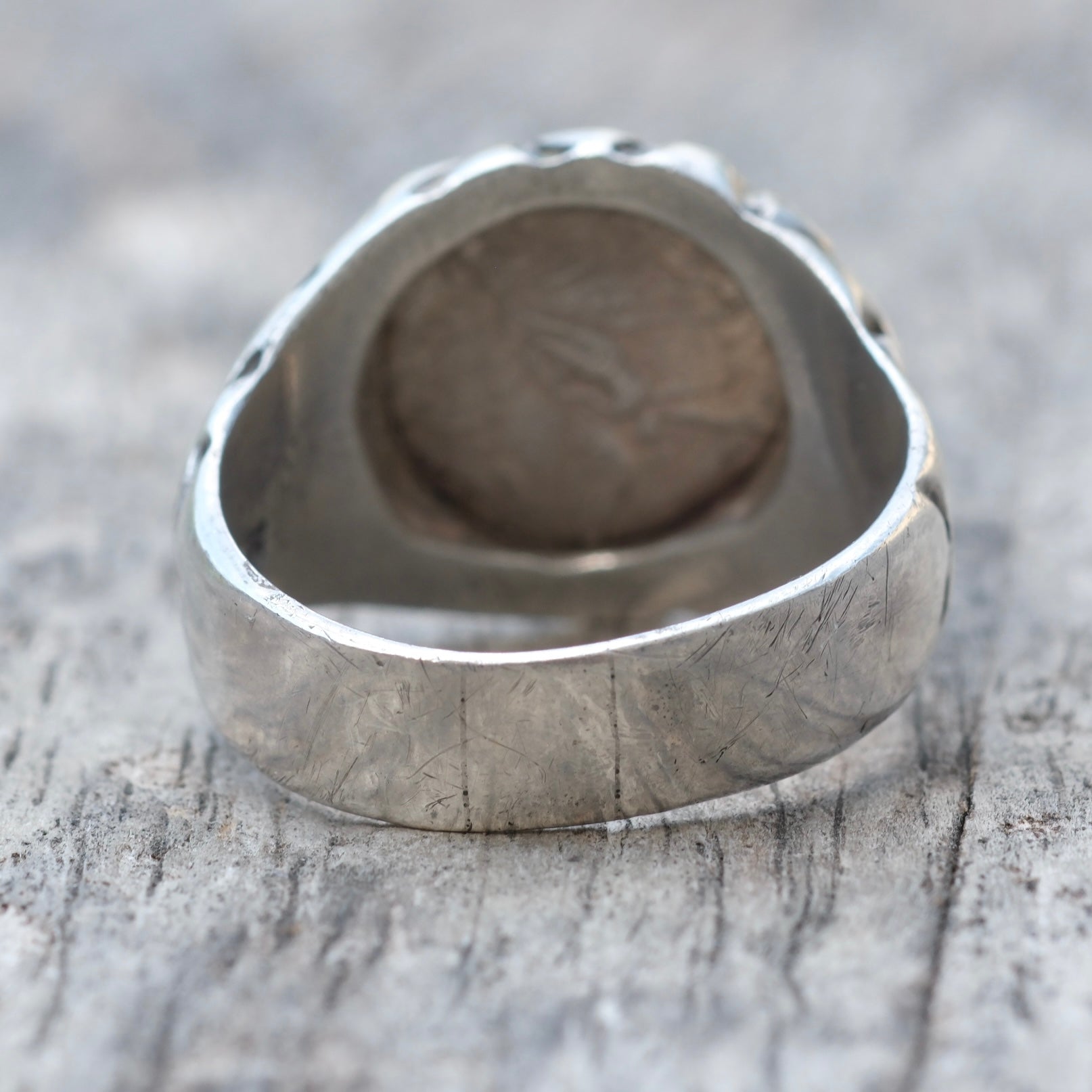 Vintage Sterling Peso Signet Ring 10.5