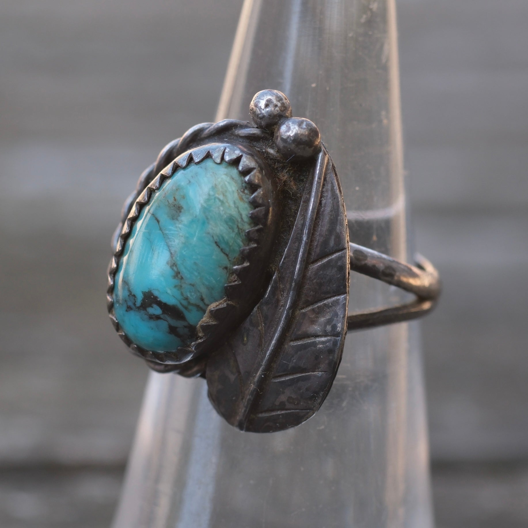 Vintage Sterling Turquoise Feather Ring 5.25