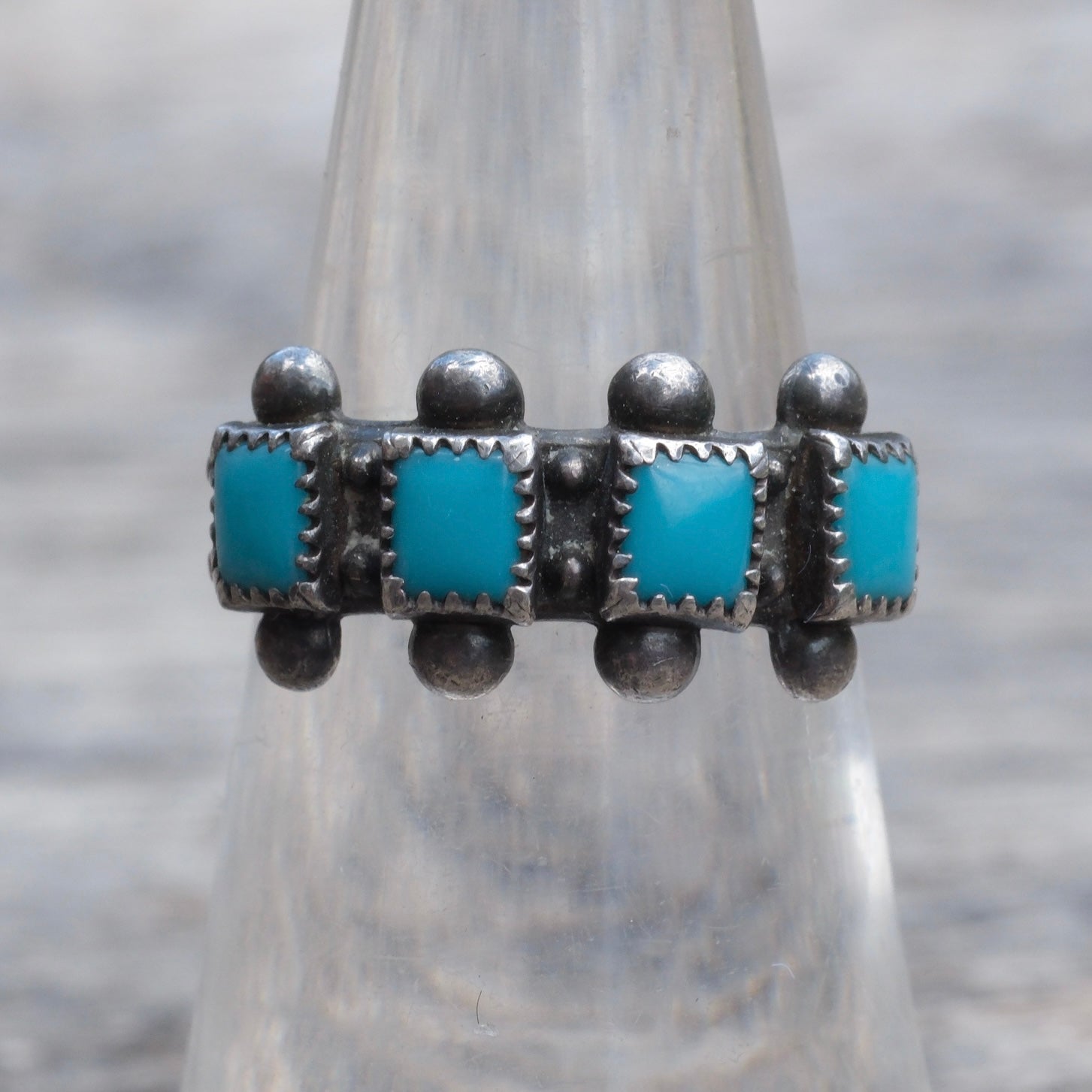 Vintage Sterling Turquoise Inlay Band Ring 6
