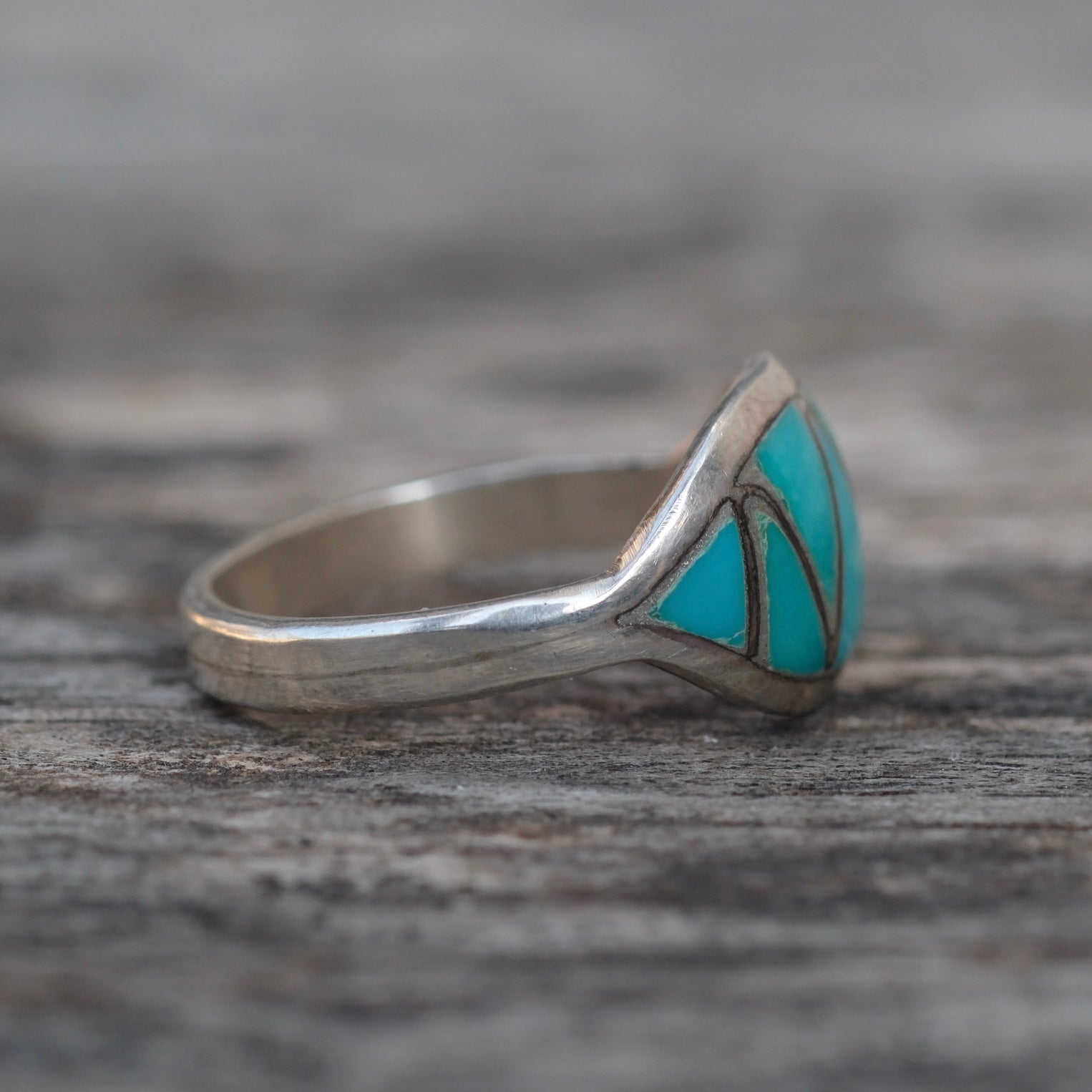 Vintage Sterling Turquoise Inlay Band Ring 6.75