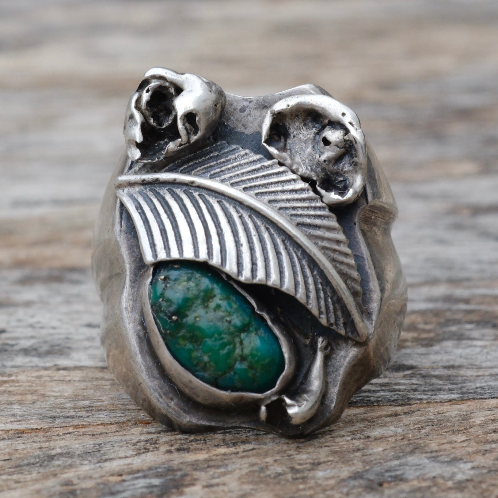 Vintage Sterling Turquoise Feather Ring 9