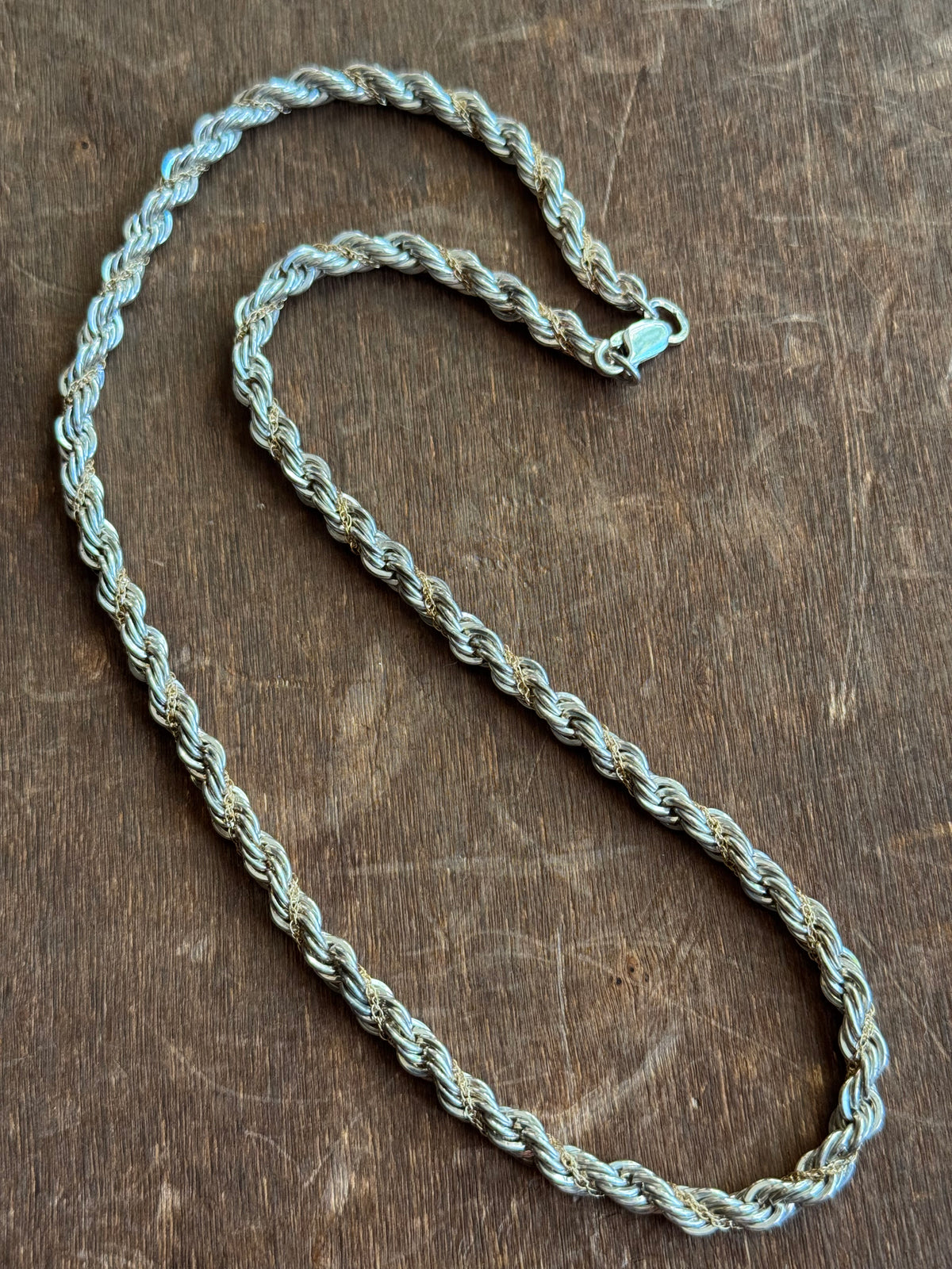 Vintage Sterling Silver & Brass Chain 18” Rope Chain