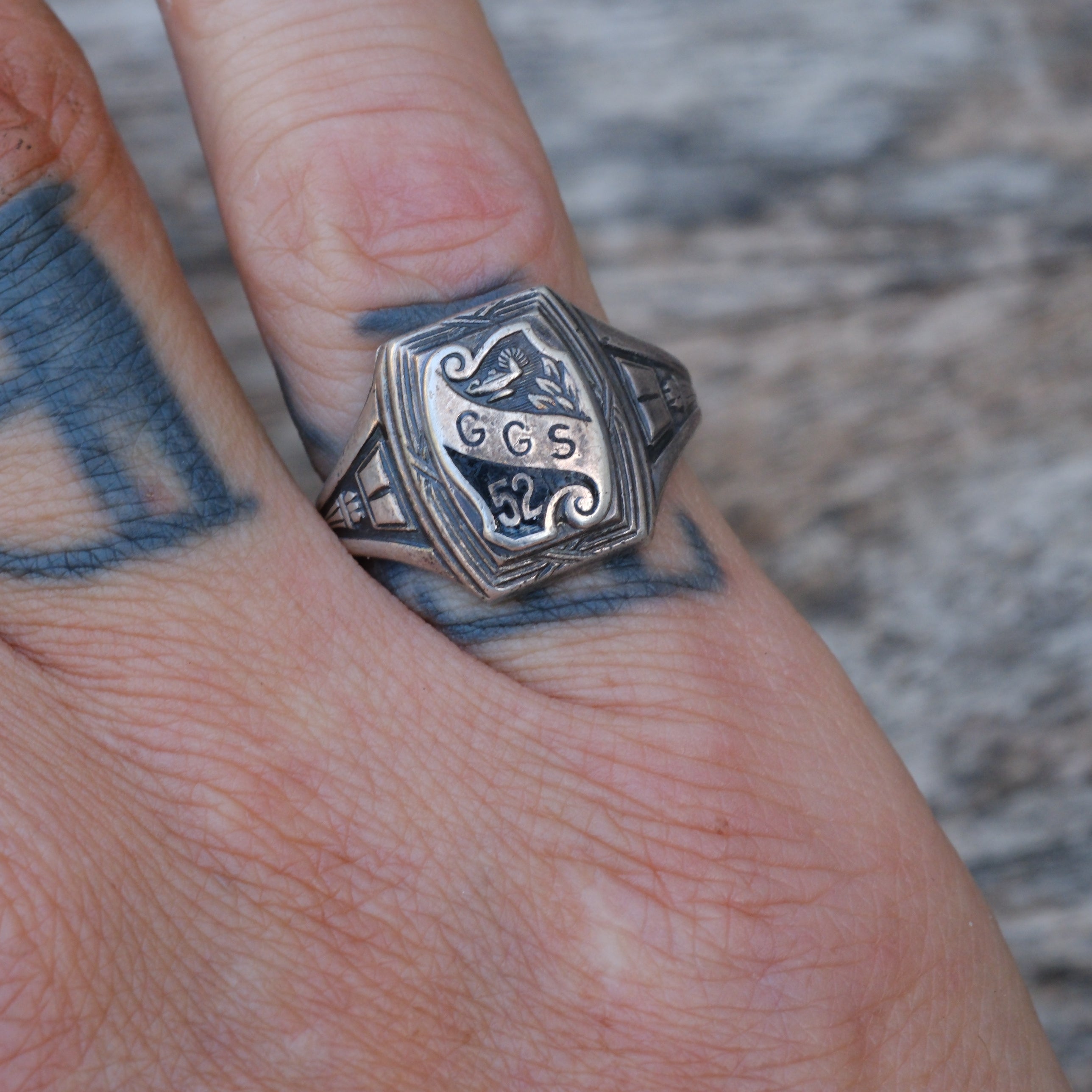 Vintage Sterling Silver GGS 1952 Signet Ring 7.25