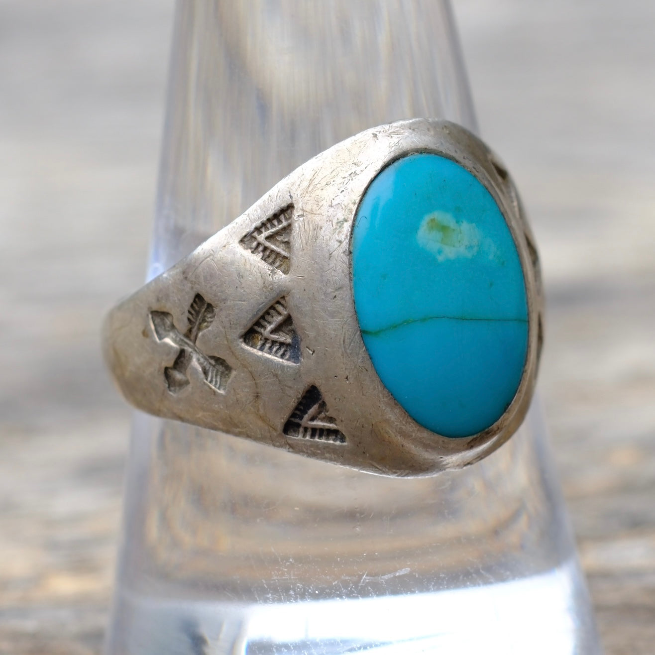 Vintage Sterling Turquoise Crossed Arrows Ring 9.5