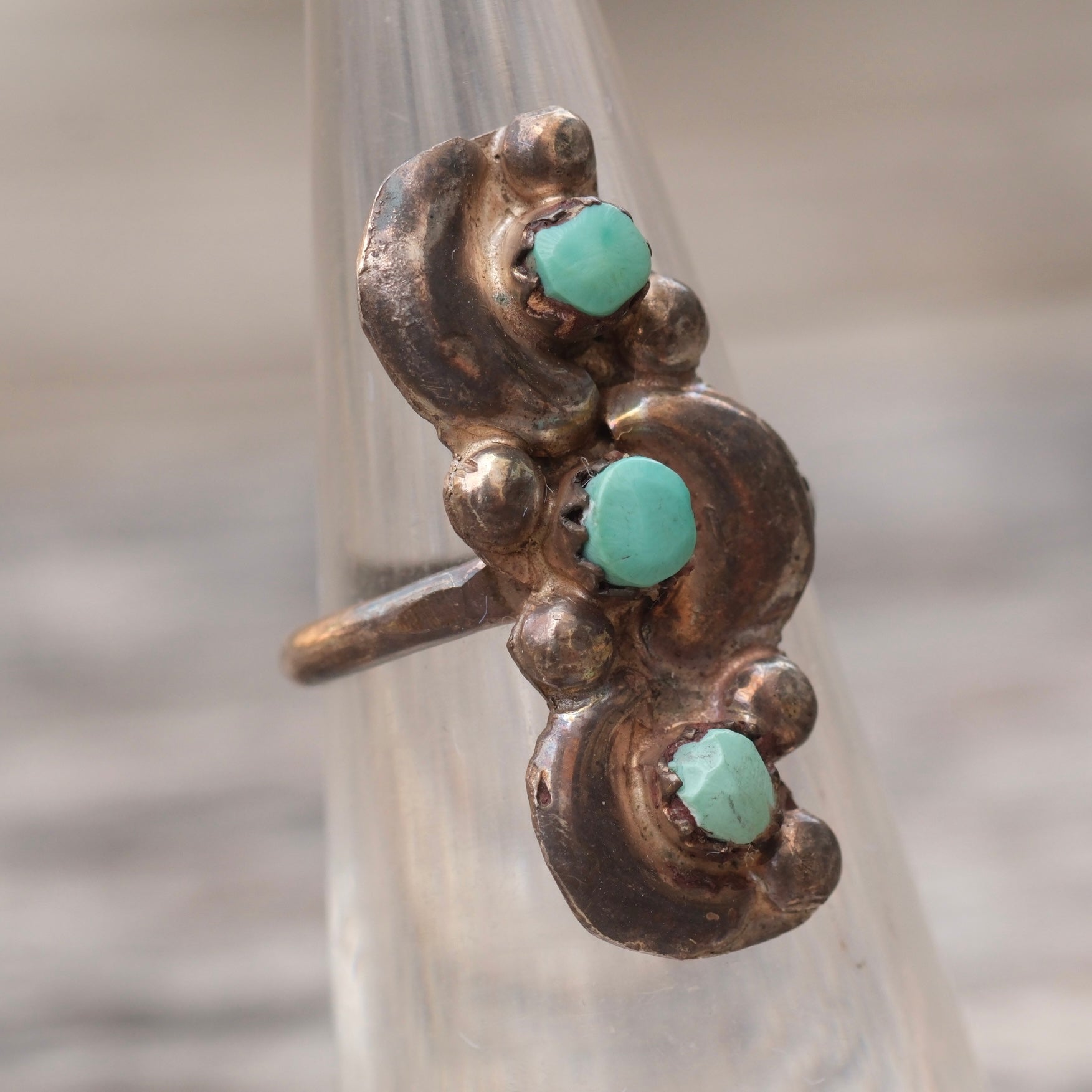 Vintage Sterling 3-Stone Turquoise Ring 4.5
