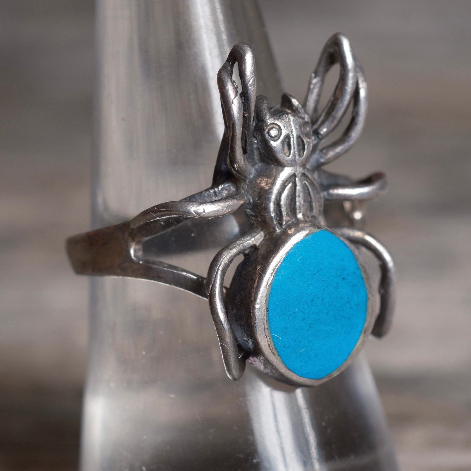 Vintage Sterling Turquoise Spider Ring 9.5