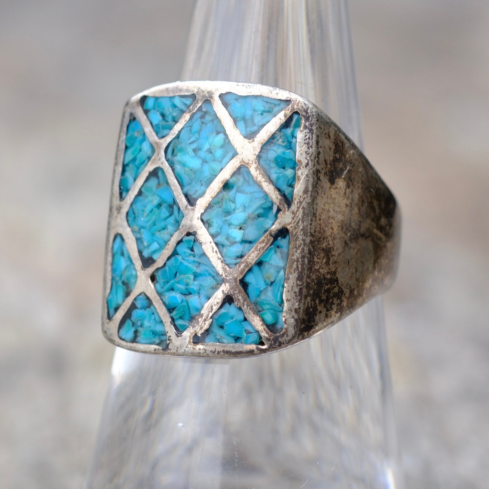 Vintage Sterling Turquoise Inlay Ring 7.25