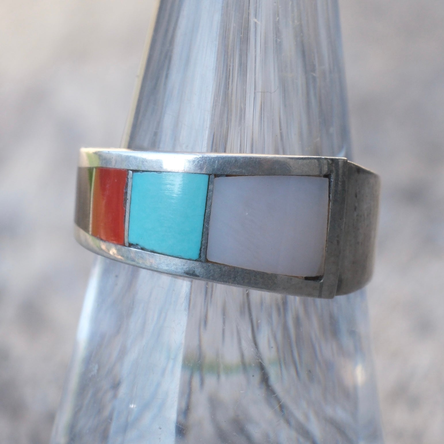 Vintage Sterling Multistone Inlay Band Ring 7
