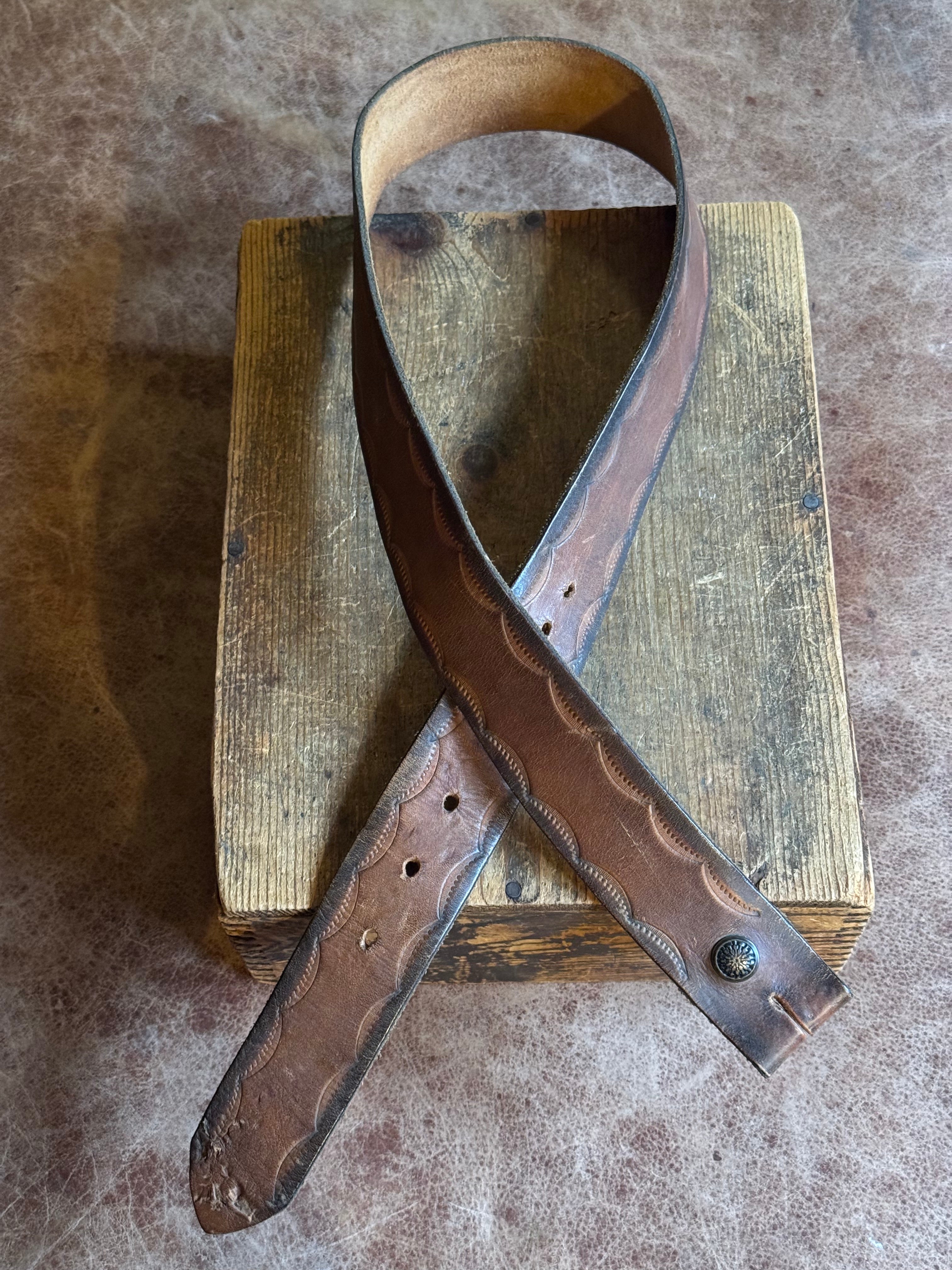 Vintage Leather Stamped Worn Look Belt