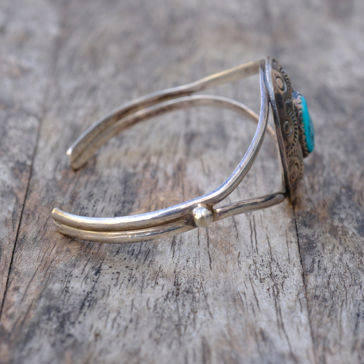 Vintage Sterling Turquoise Shadowbox Cuff Bracelet
