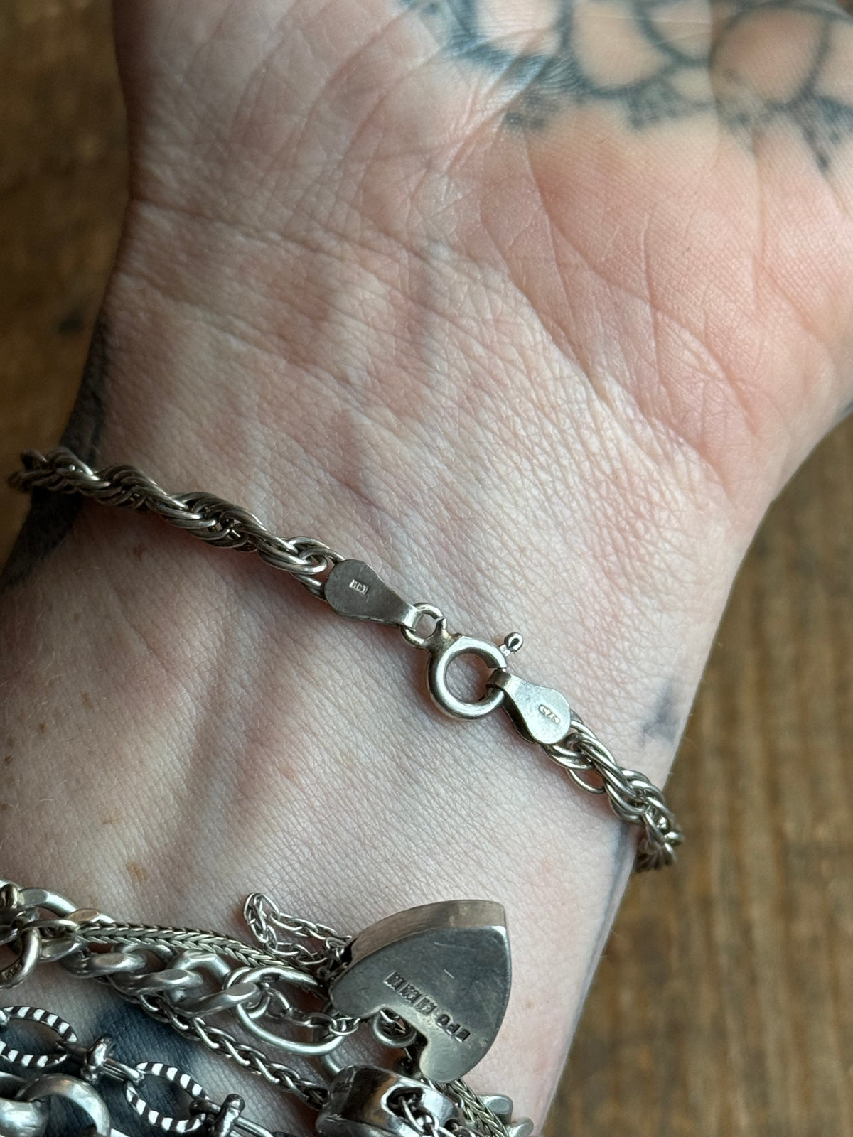 Vintage Sterling Silver Rope Chain Bracelet