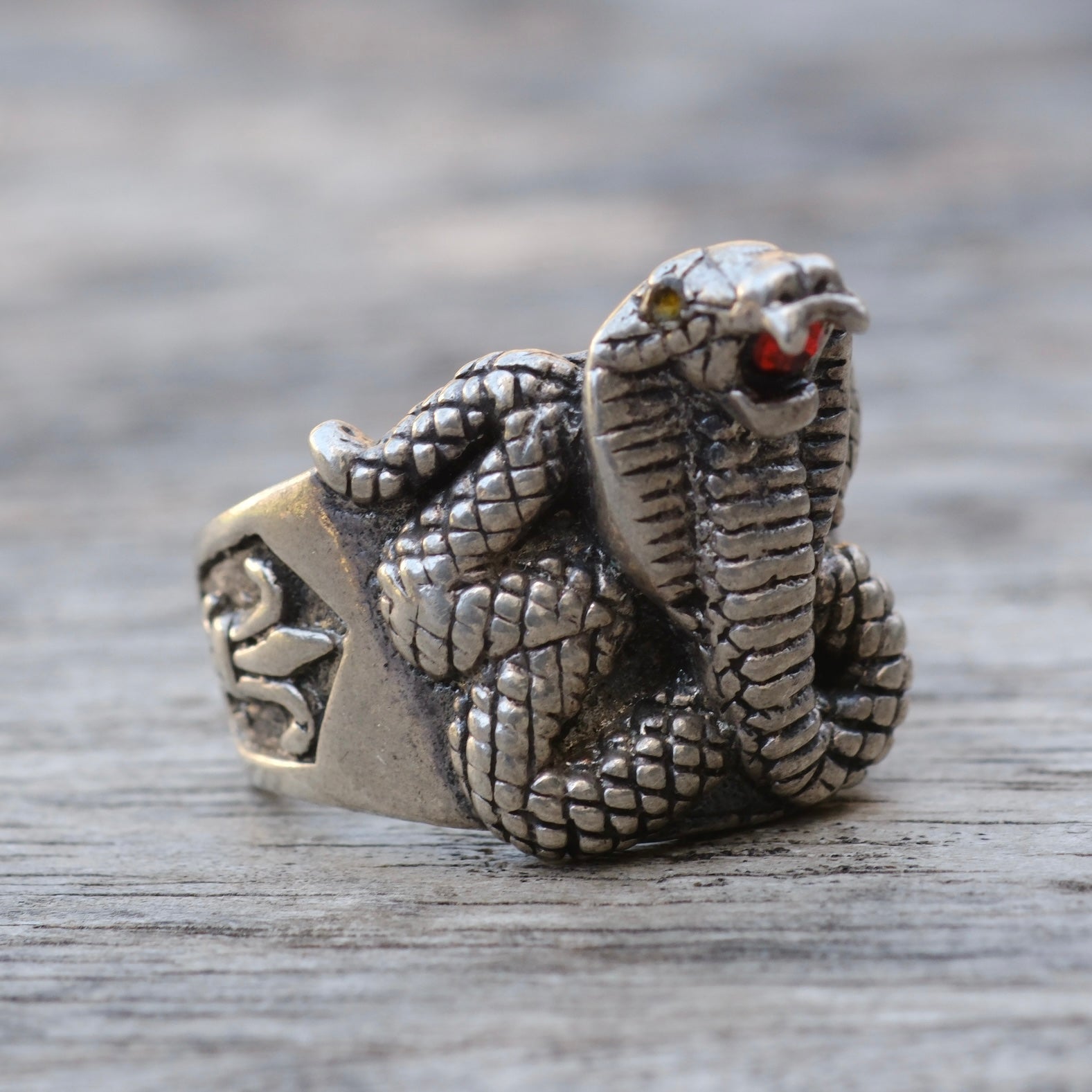 Vintage Sterling Snake Gem Ring 6.75