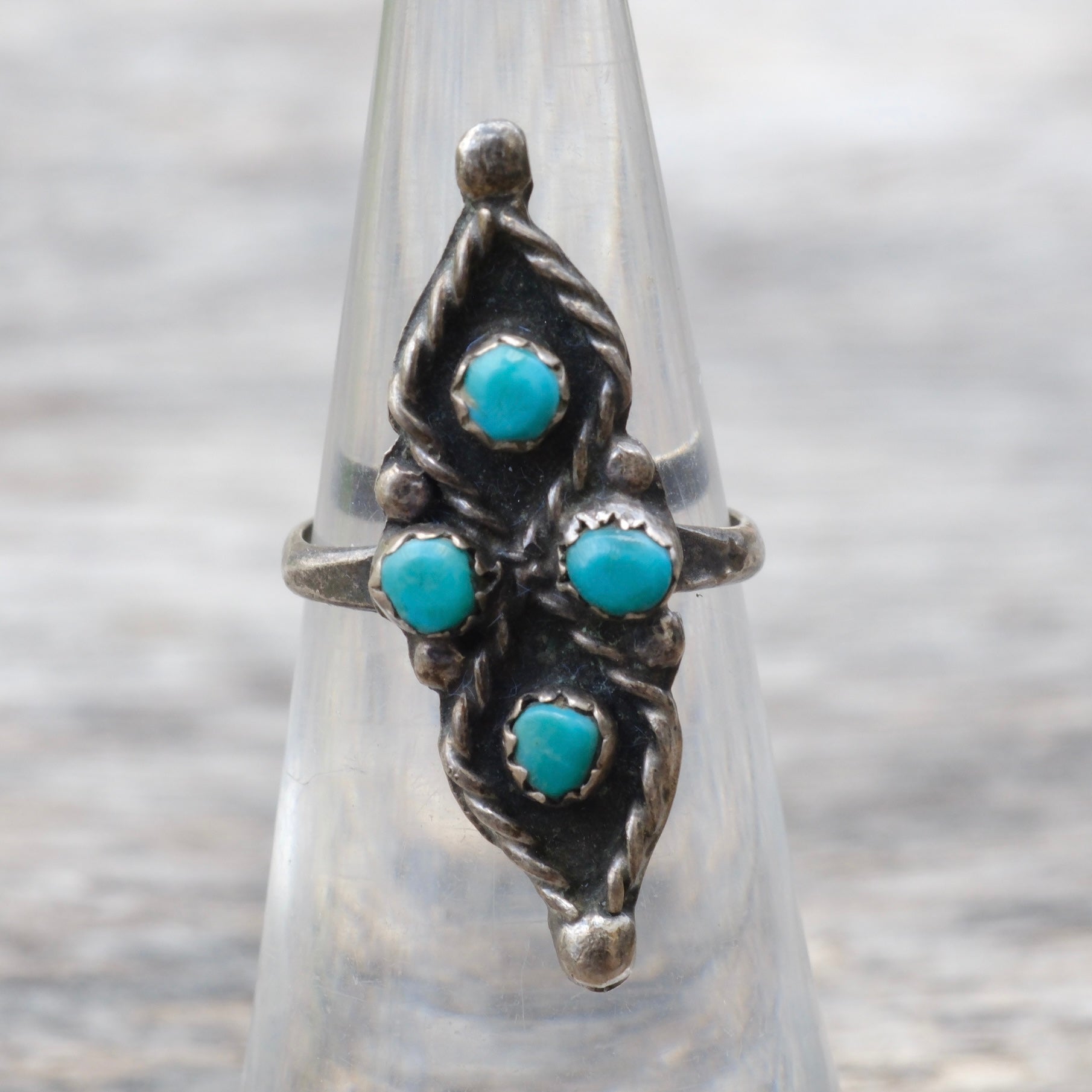 Vintage Sterling 4-Stone Turquoise Ring 5.5