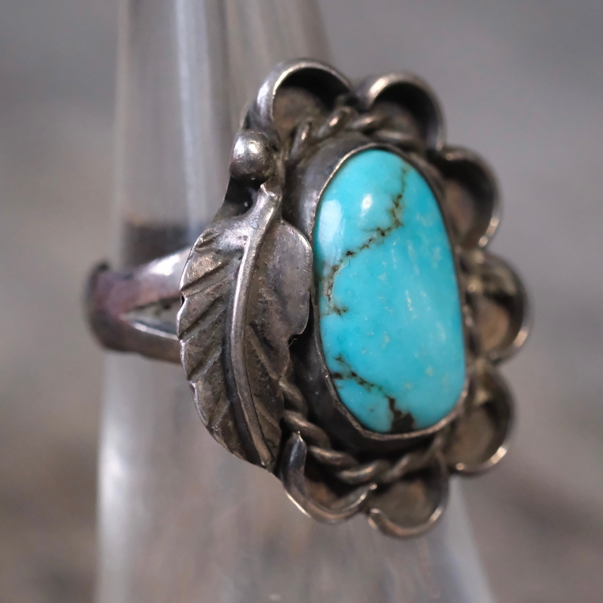 Vintage Sterling Turquoise Feather Ring 5.5