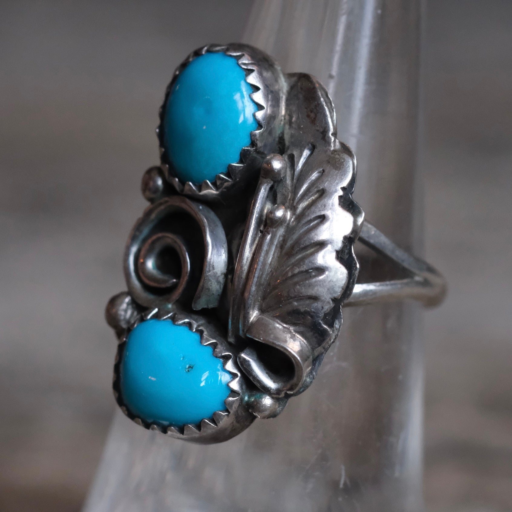 Vintage Sterling 2-Stone Turquoise Ring 5.5