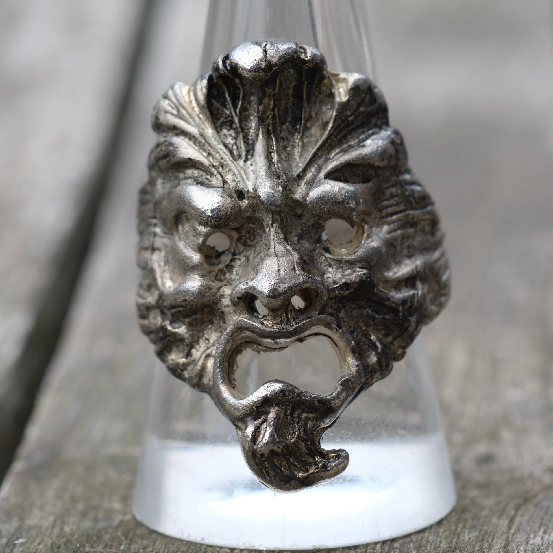 Vintage White Bronze Biker Ring 8