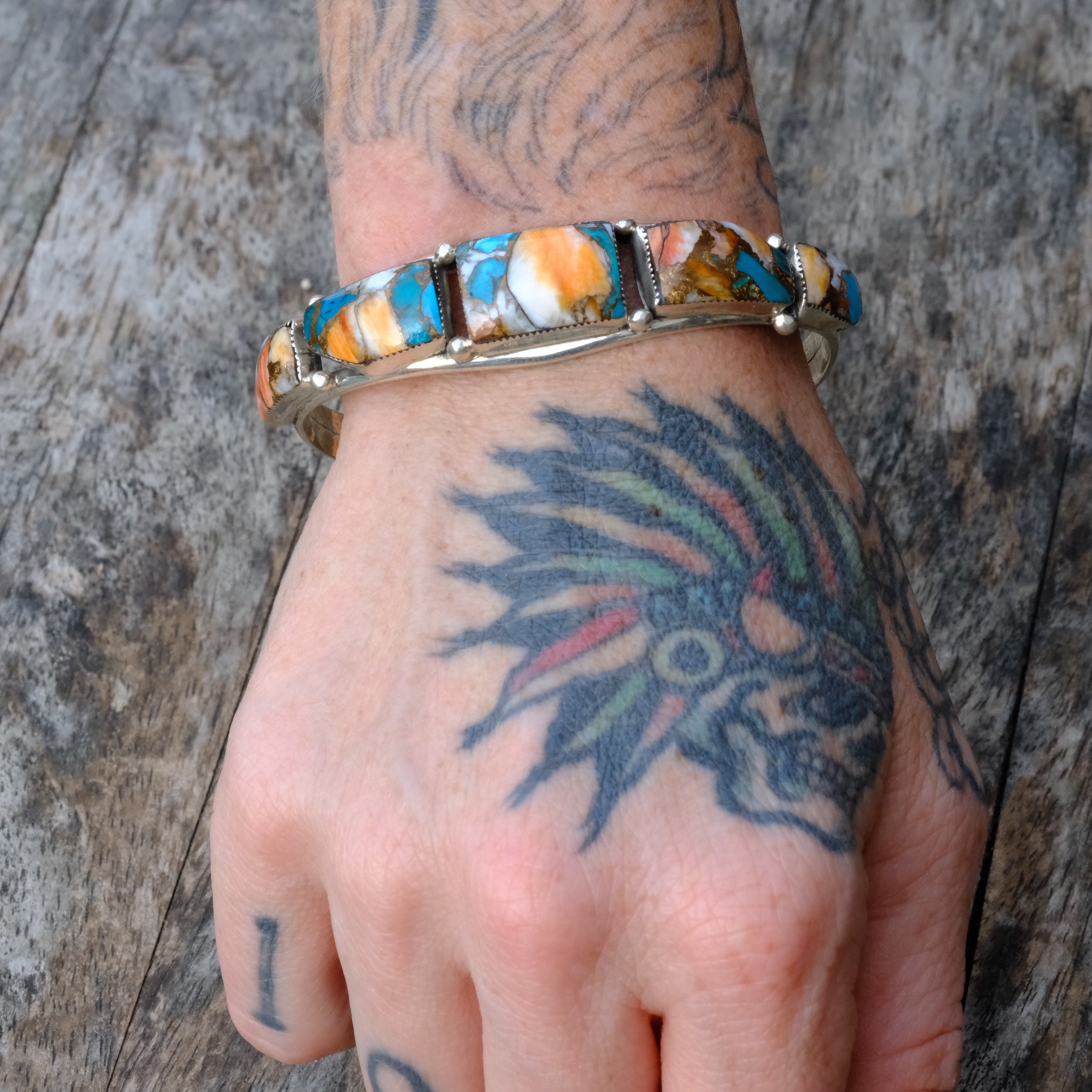 Sterling Silver Compressed Stone Cuff Bracelet
