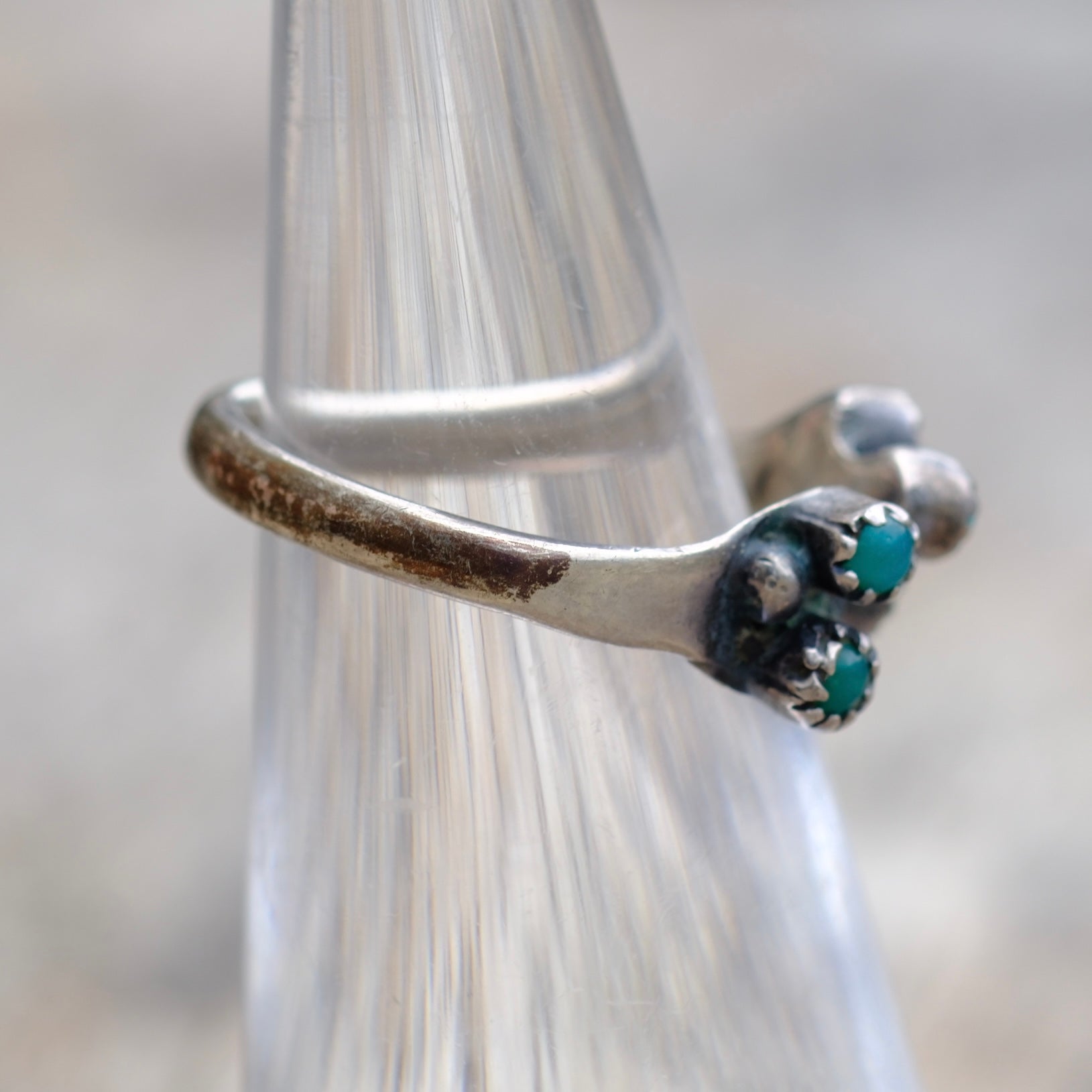 Vintage Sterling Turquoise Overpass Ring 4.75