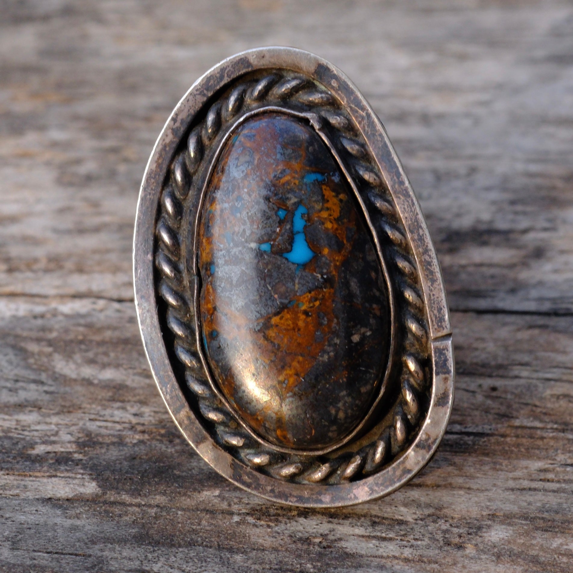 Vintage Sterling Bisbee Turquoise Roper Ring 6.75