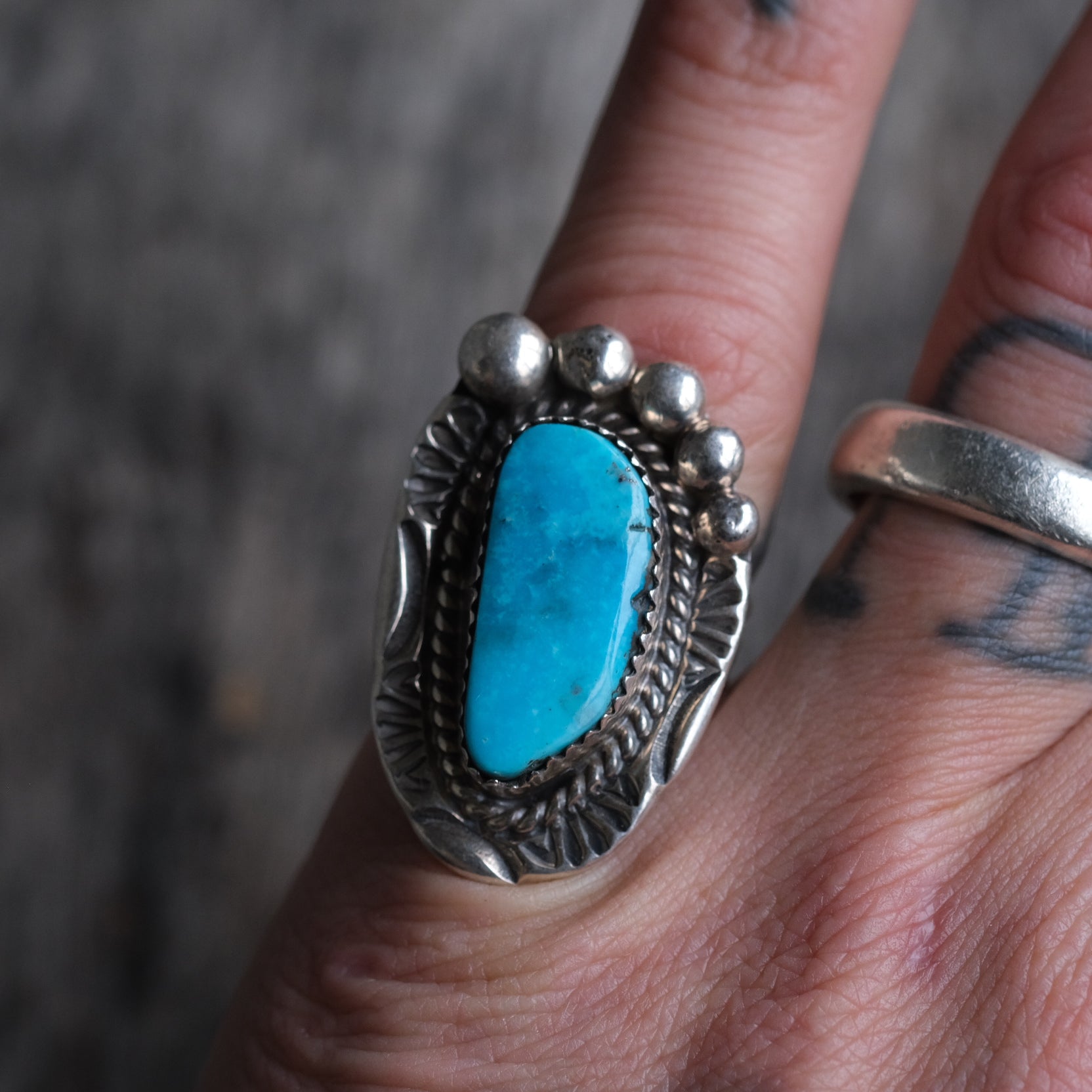 Vintage Sterling Turquoise Ring 5.25