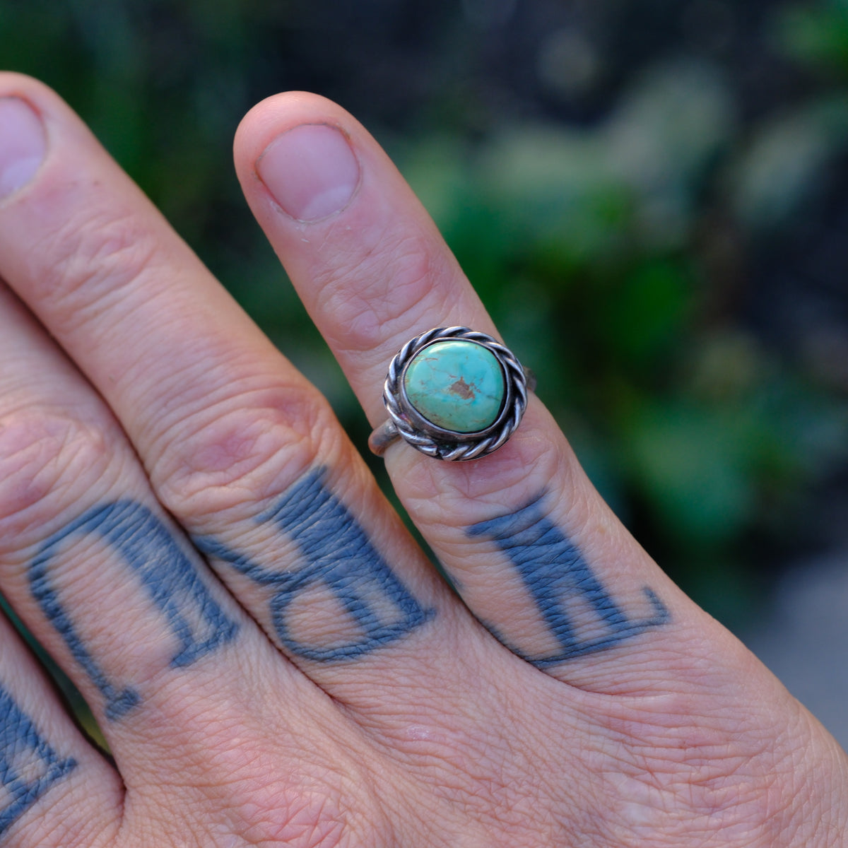 Vintage Sterling Turquoise Roper Ring 4.75