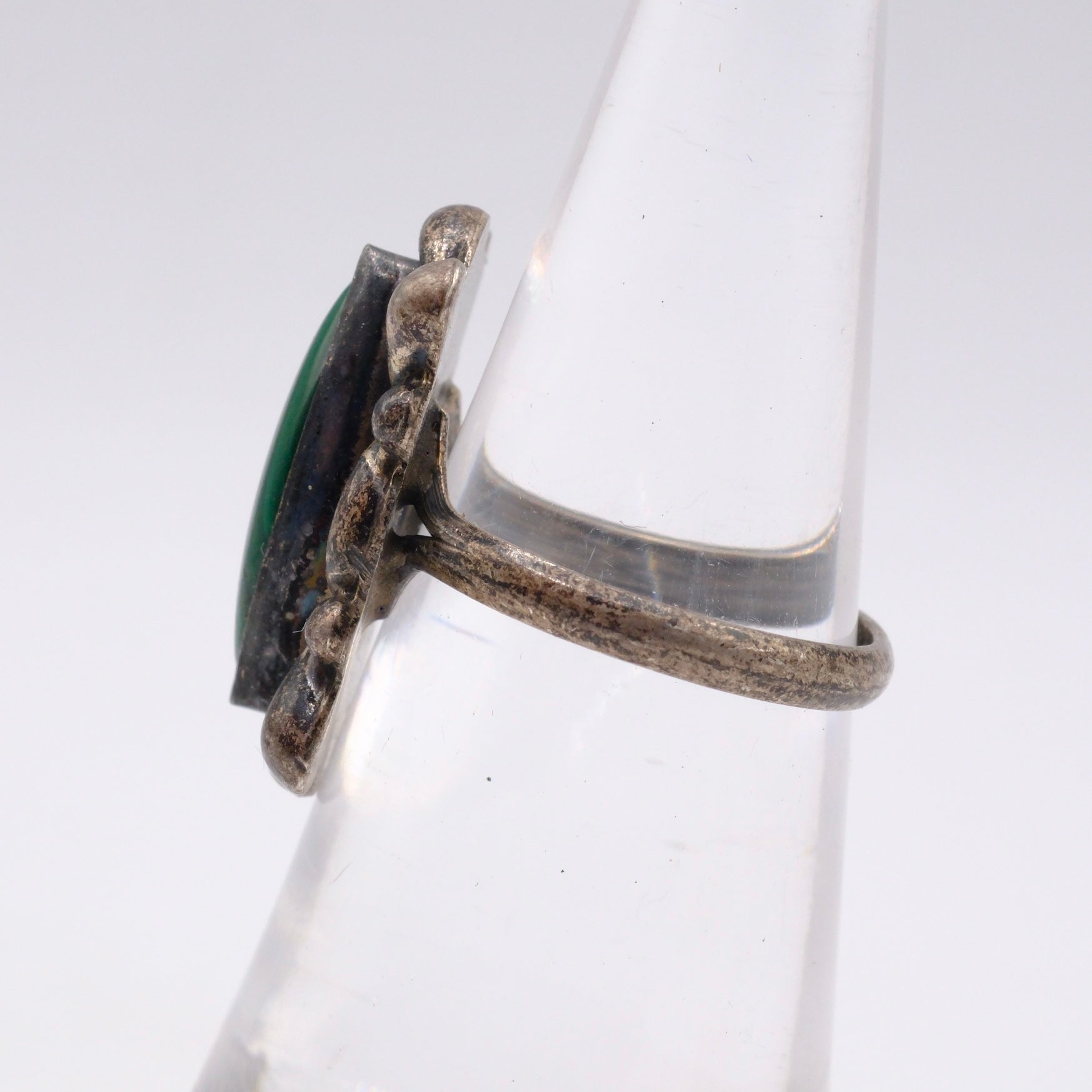Vintage Sterling Malachite Ring 4.75