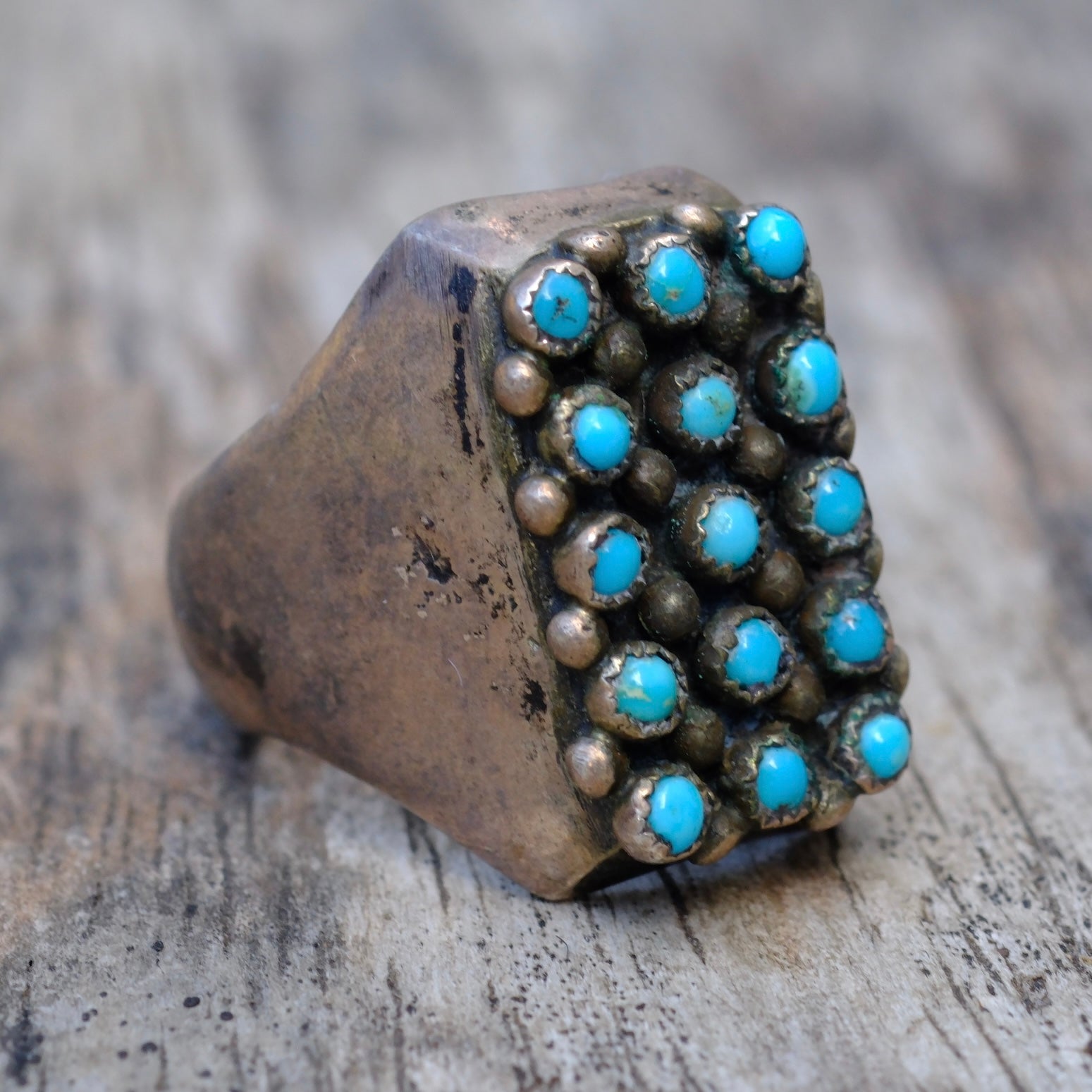 vintage Sterling Snake Eye Turquoise Cluster Ring 4.5