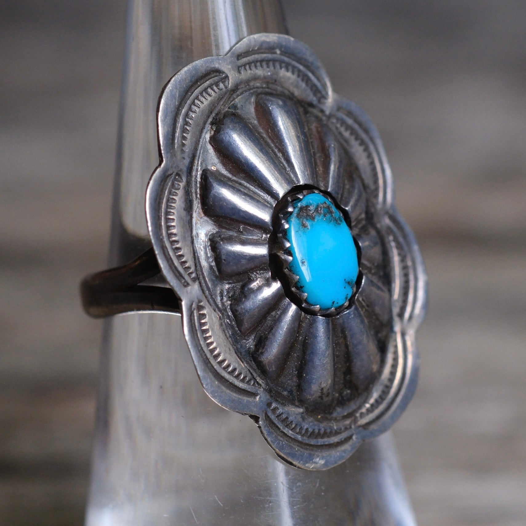 Vintage Sterling Turquoise Concho Ring 5.75