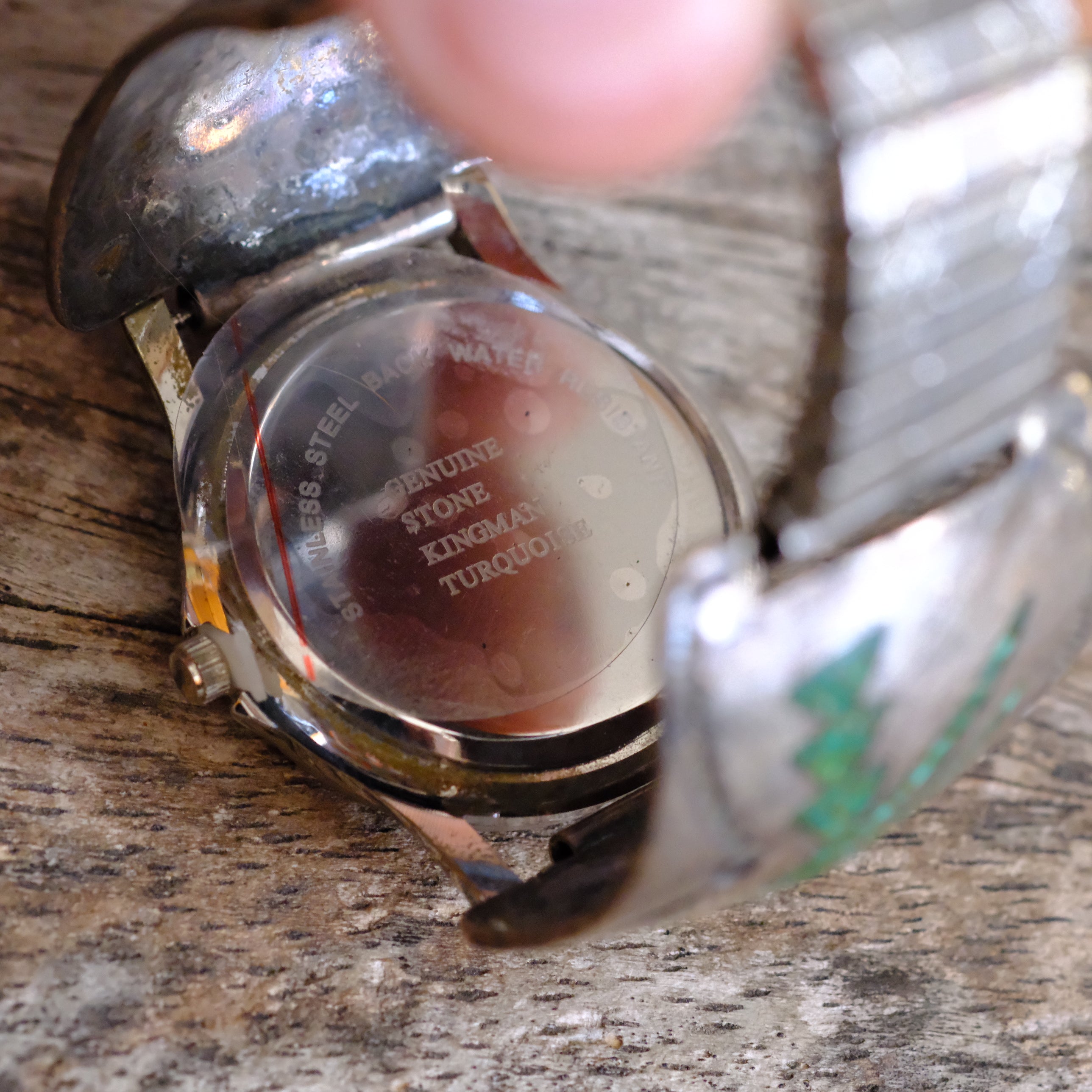 Vintage Sterling Crushed Turquoise Inlay Watch With Turquoise Dial
