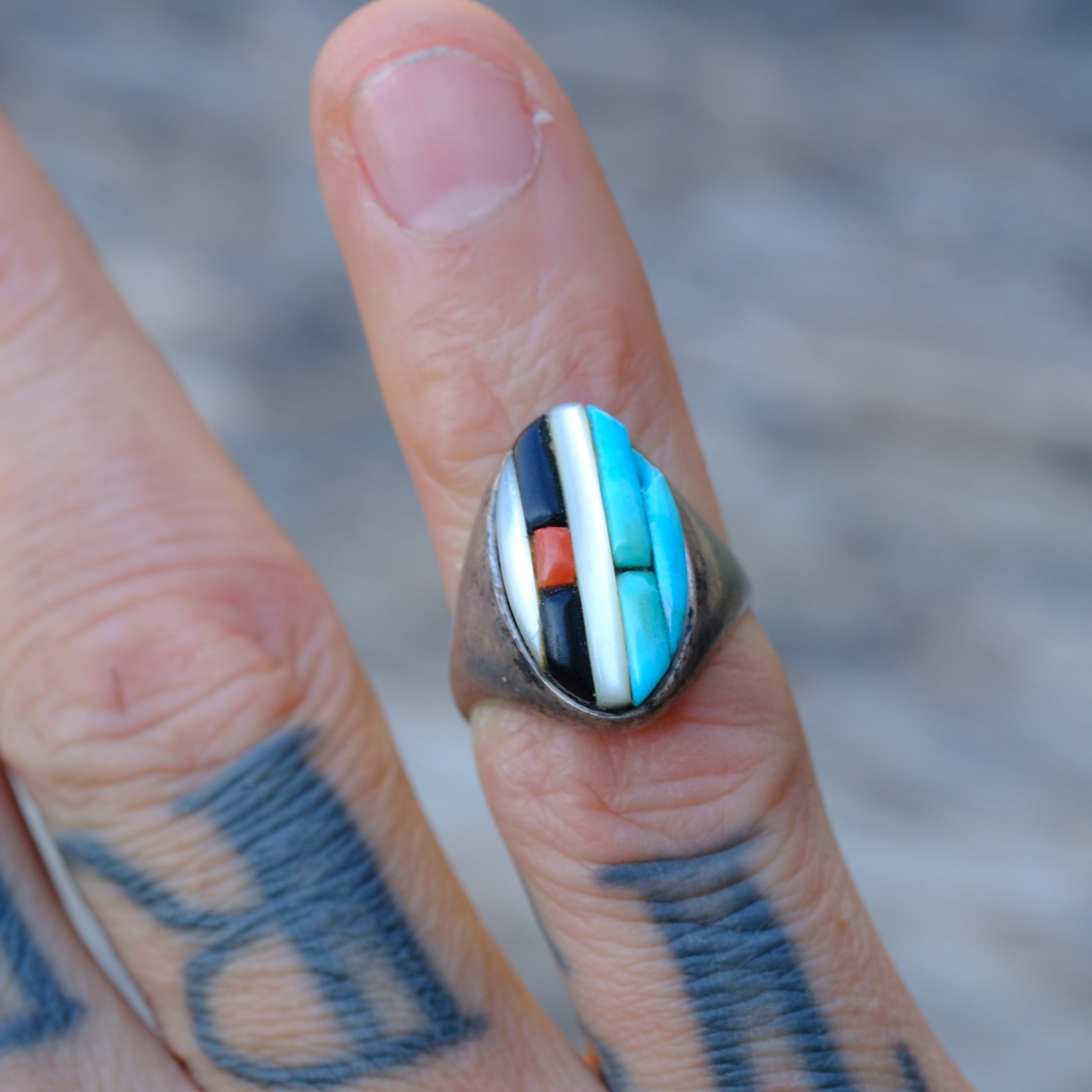 Vintage Sterling Zuni Inlay Ring 5