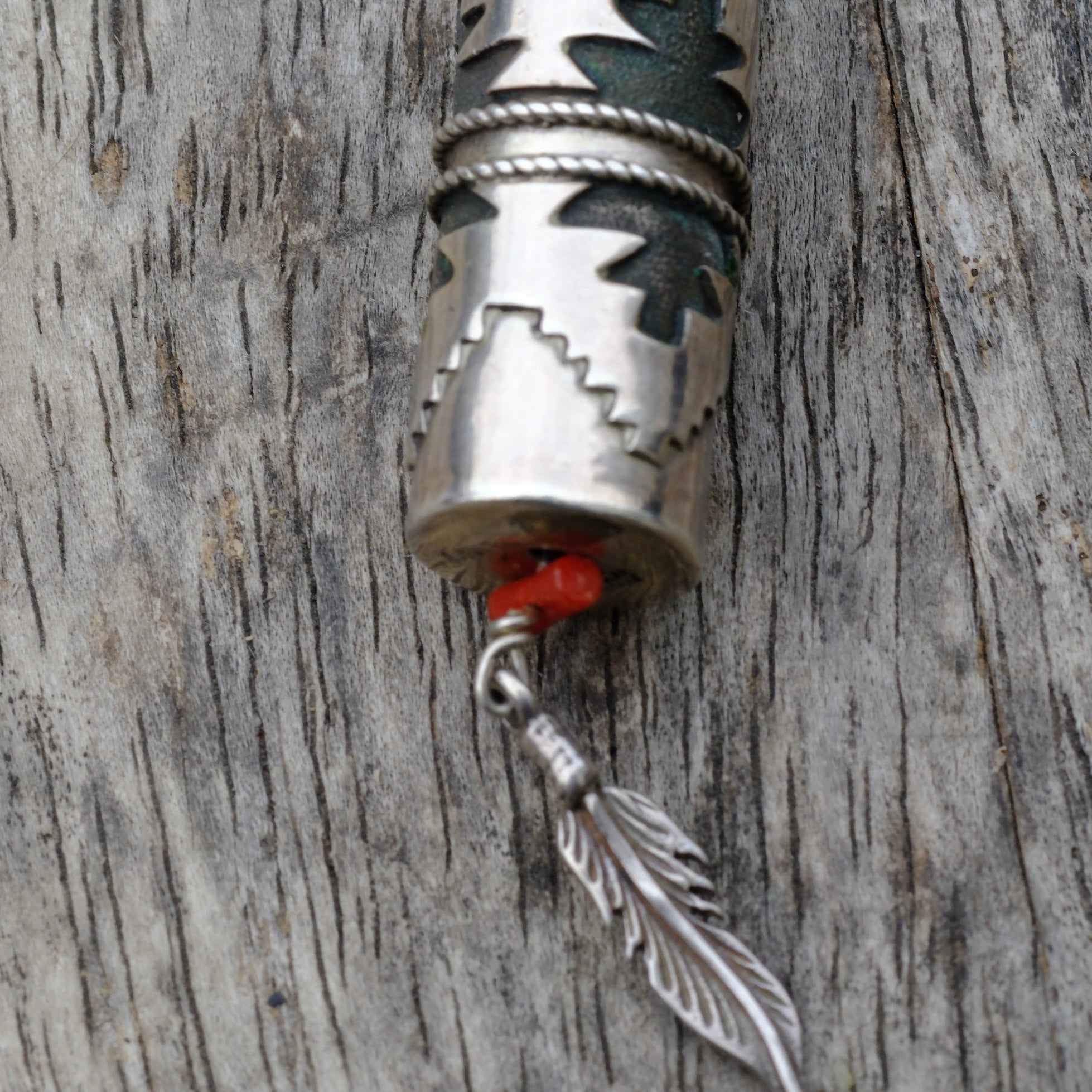 Vintage Sterling Shadowbox Feather Pendant