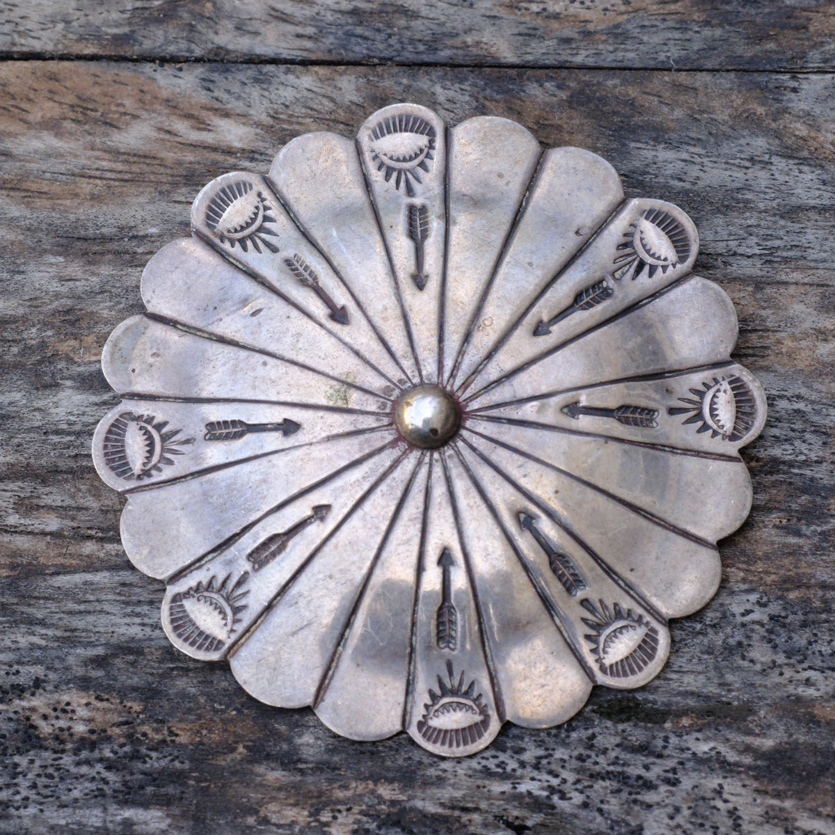 HUGE Vintage Sterling Stamped Concho Pin