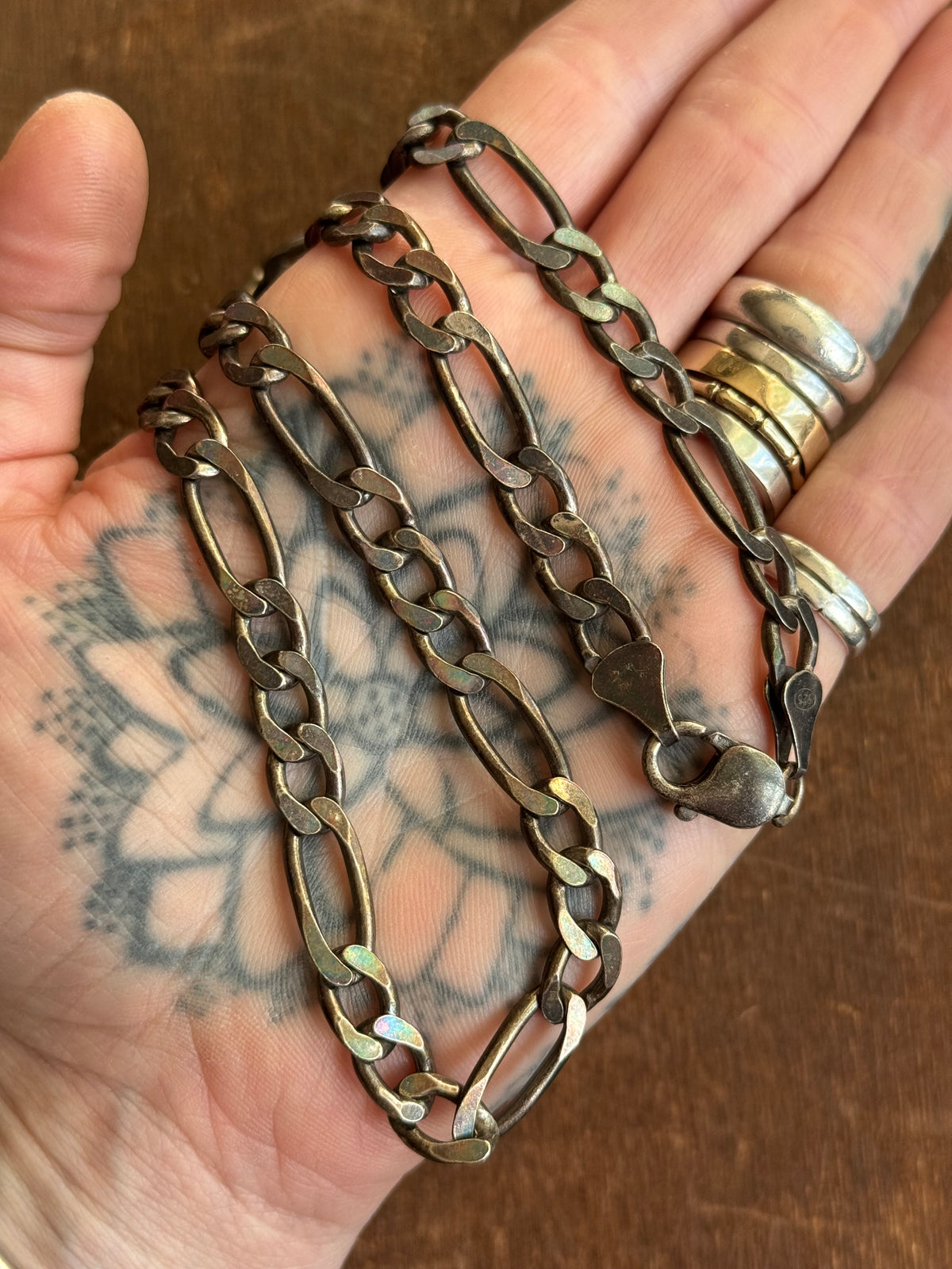 Vintage Sterling Silver 24” Patinaed Figaro Chain