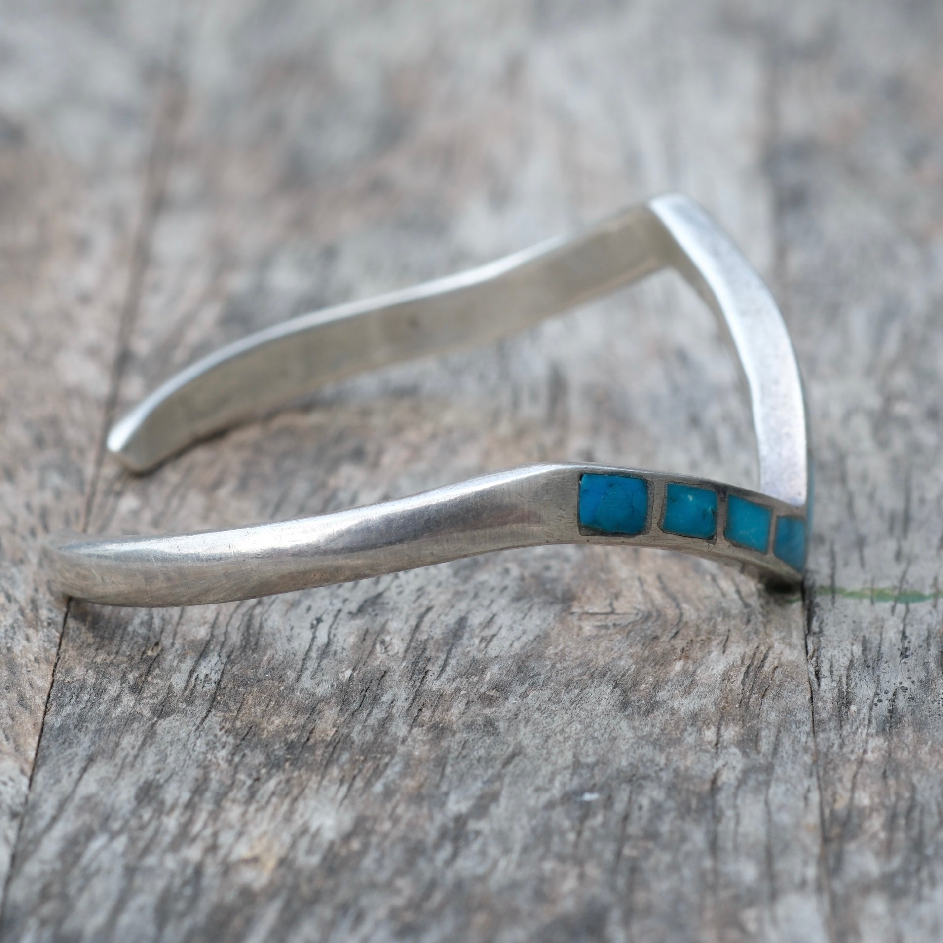 Vintage Sterling Turquoise Inlay Panel Cuff Bracelet