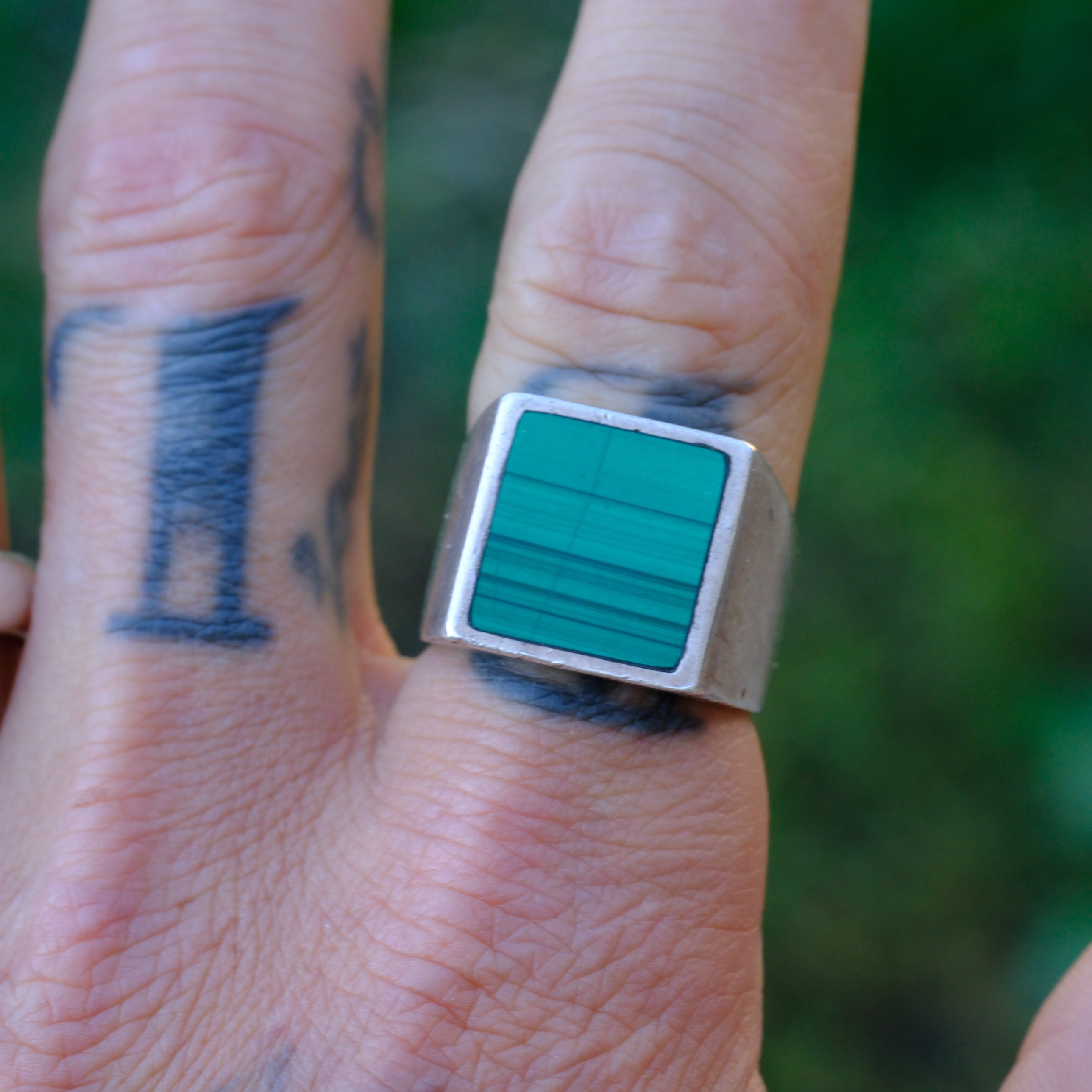 Vintage Sterling Malachite Signet Ring 9
