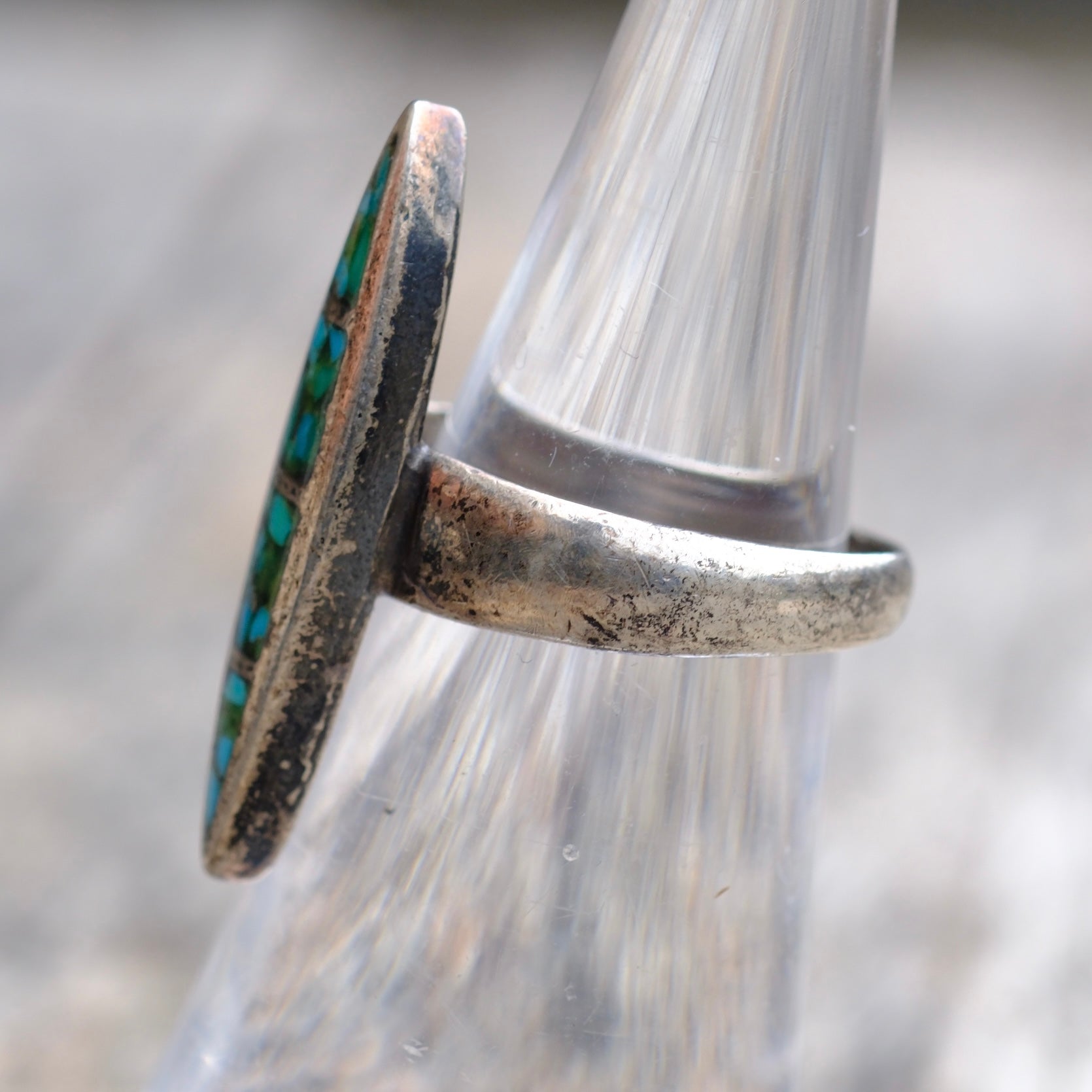 Vintage Sterling Crushed Turquoise Ring 4.75