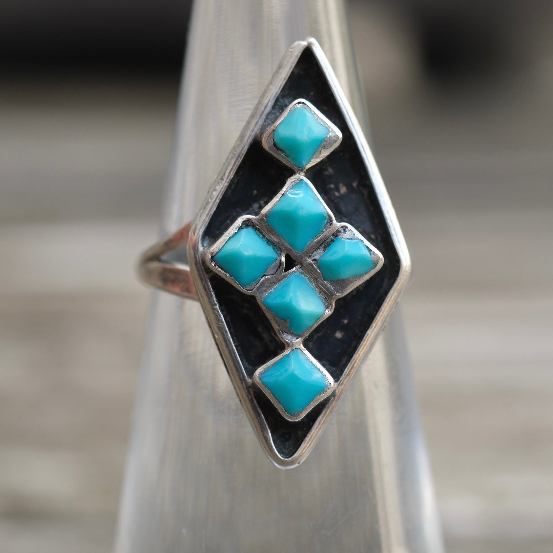 Vintage Sterling Turquoise Cluster Ring 4