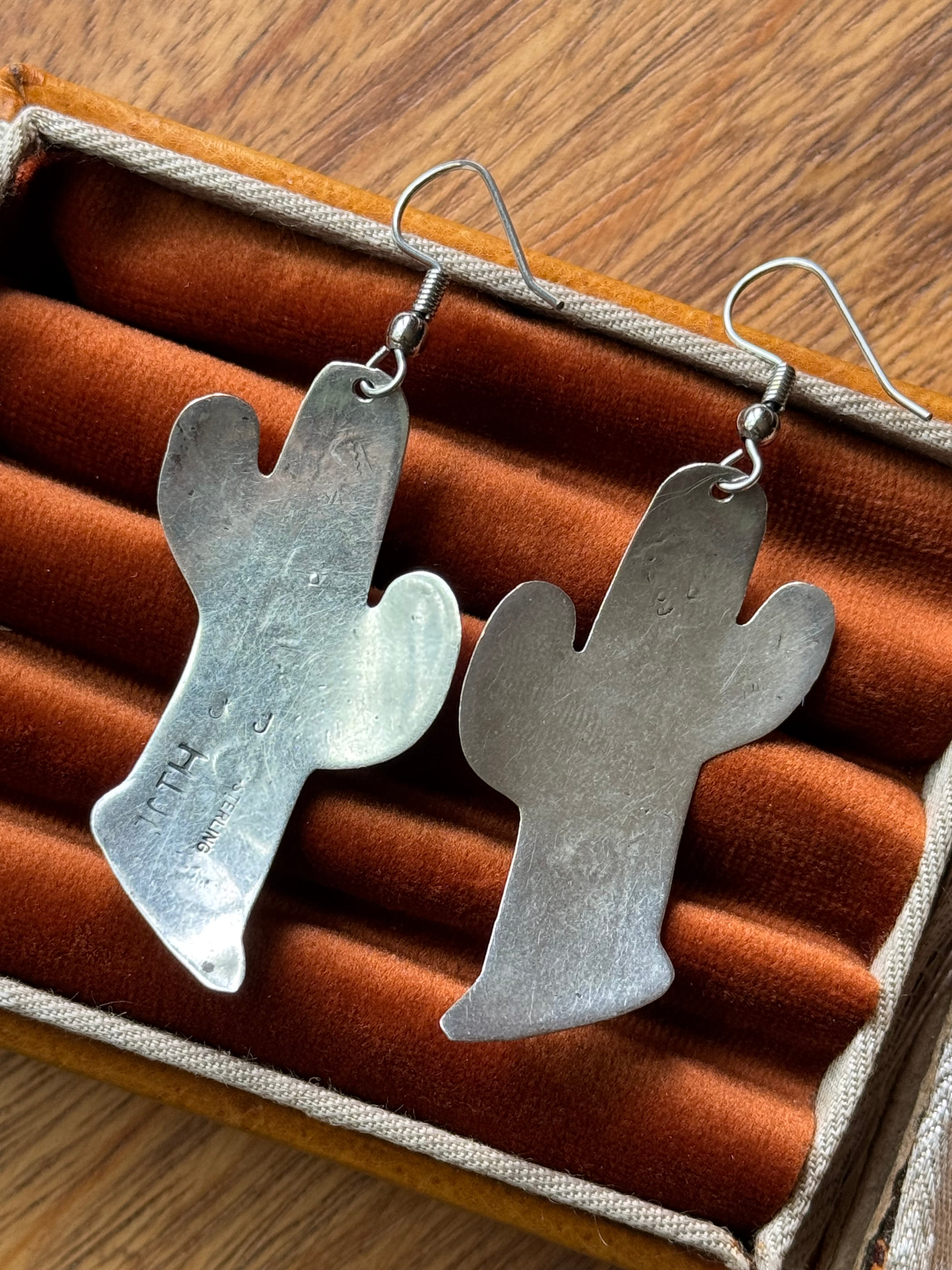 Vintage Sterling Silver Turquoise Cactus Earrings