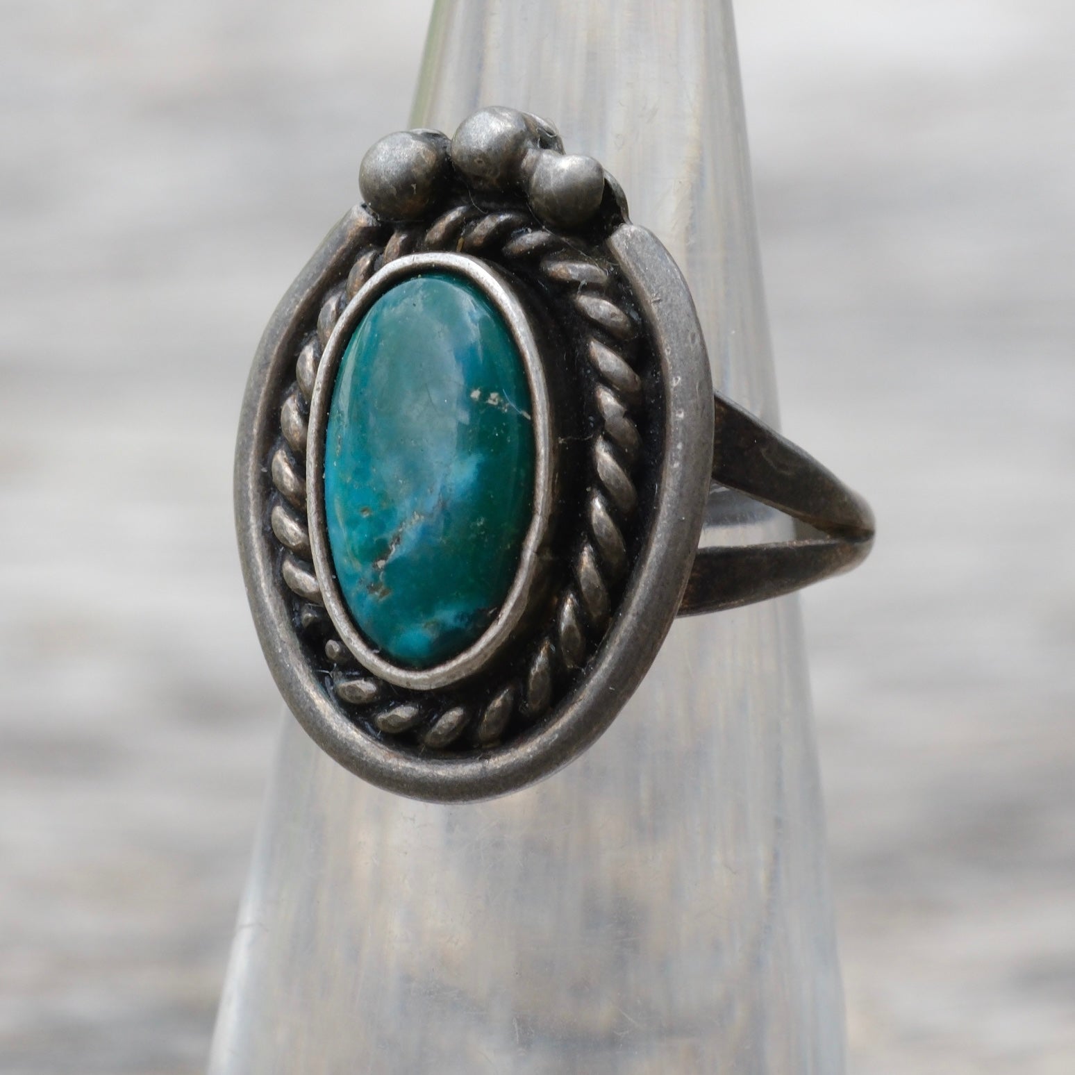 Vintage Sterling Turquoise Roper Ring 3